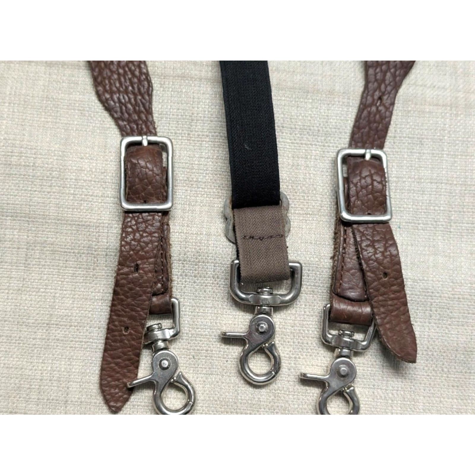 Vintage VINTAGE COWHIDE leather SUSPENDERS brown ONE SIZE adjustable TRIGGER SNAP Mens Suspenders Size ONE SIZE - 2 Thumbnail