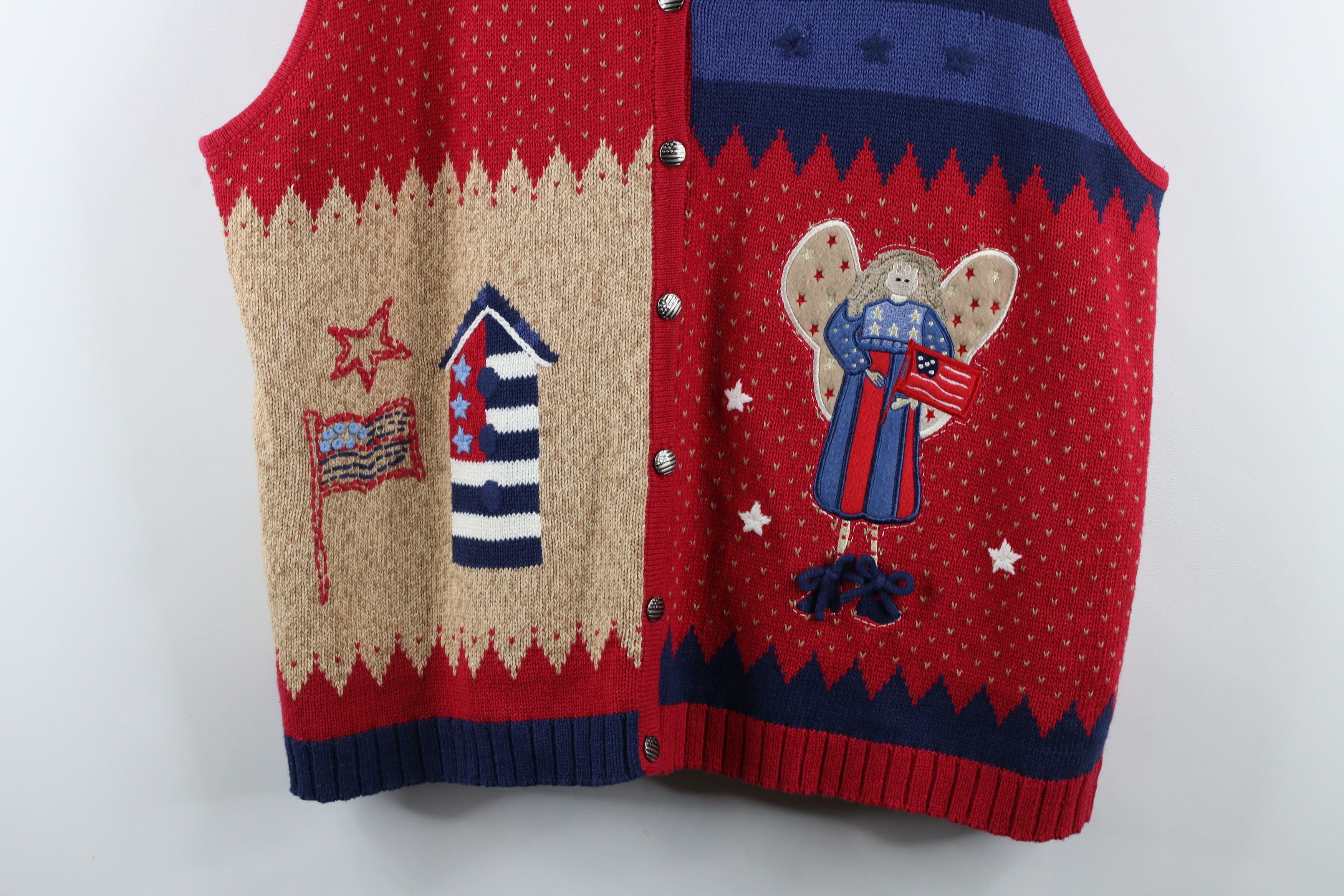 Vintage Vintage 90s Streetwear Flag Knit Cardigan Sweater Vest Size XXL / US 16-18 / IT 52-54 - 3 Thumbnail