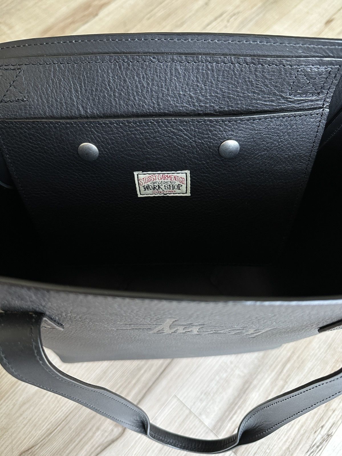 Our Legacy × Stussy Our Legacy Work Shop X Stussy Black Leather Tote Size ONE SIZE - 6 Thumbnail
