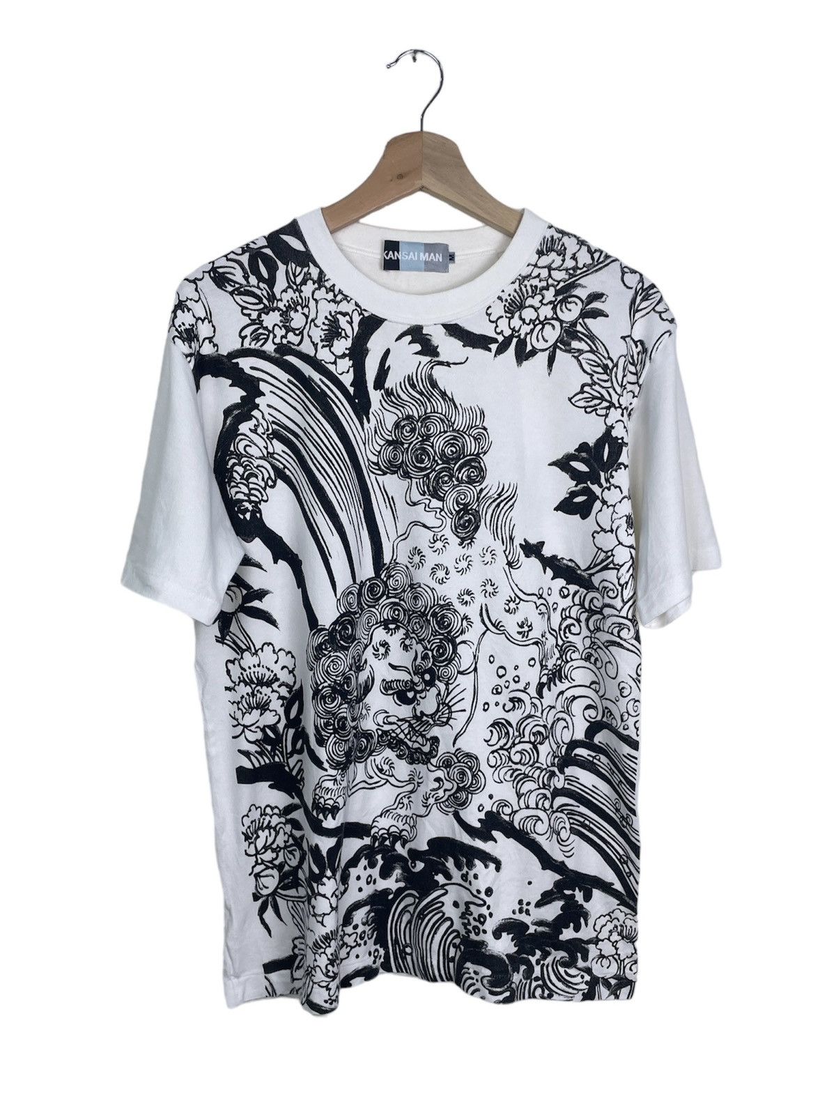 Kansai Yamamoto × Vintage Kansai Man Shishi Lion Wave Tee Japan | Graphic Rare Size US M / EU 48-50 / 2 - 1 Thumbnail
