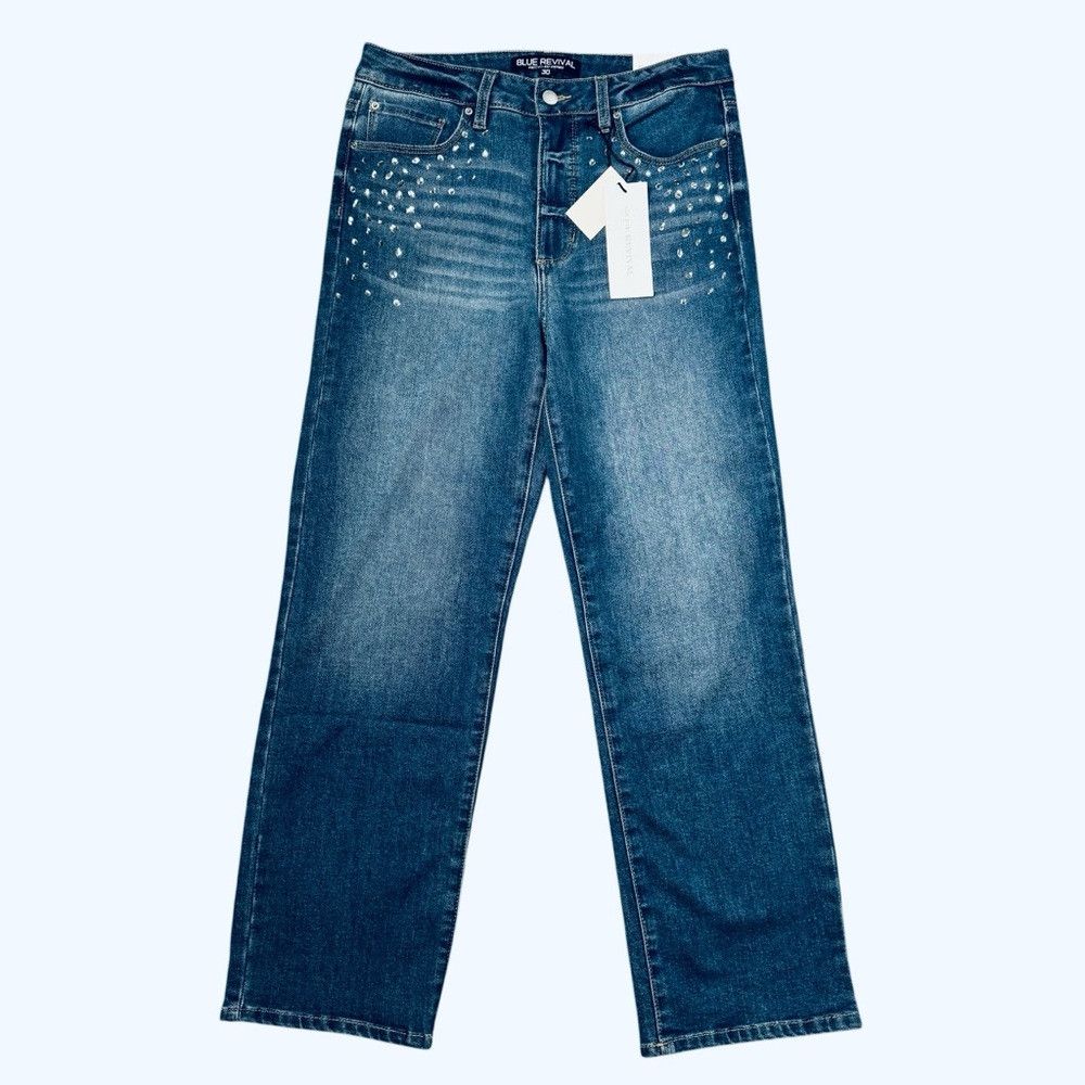 Other NWT New $169 Blue Revival Rhinestones Straight Leg Jeans Si Size 30" / US 8 / IT 44 - 1 Thumbnail