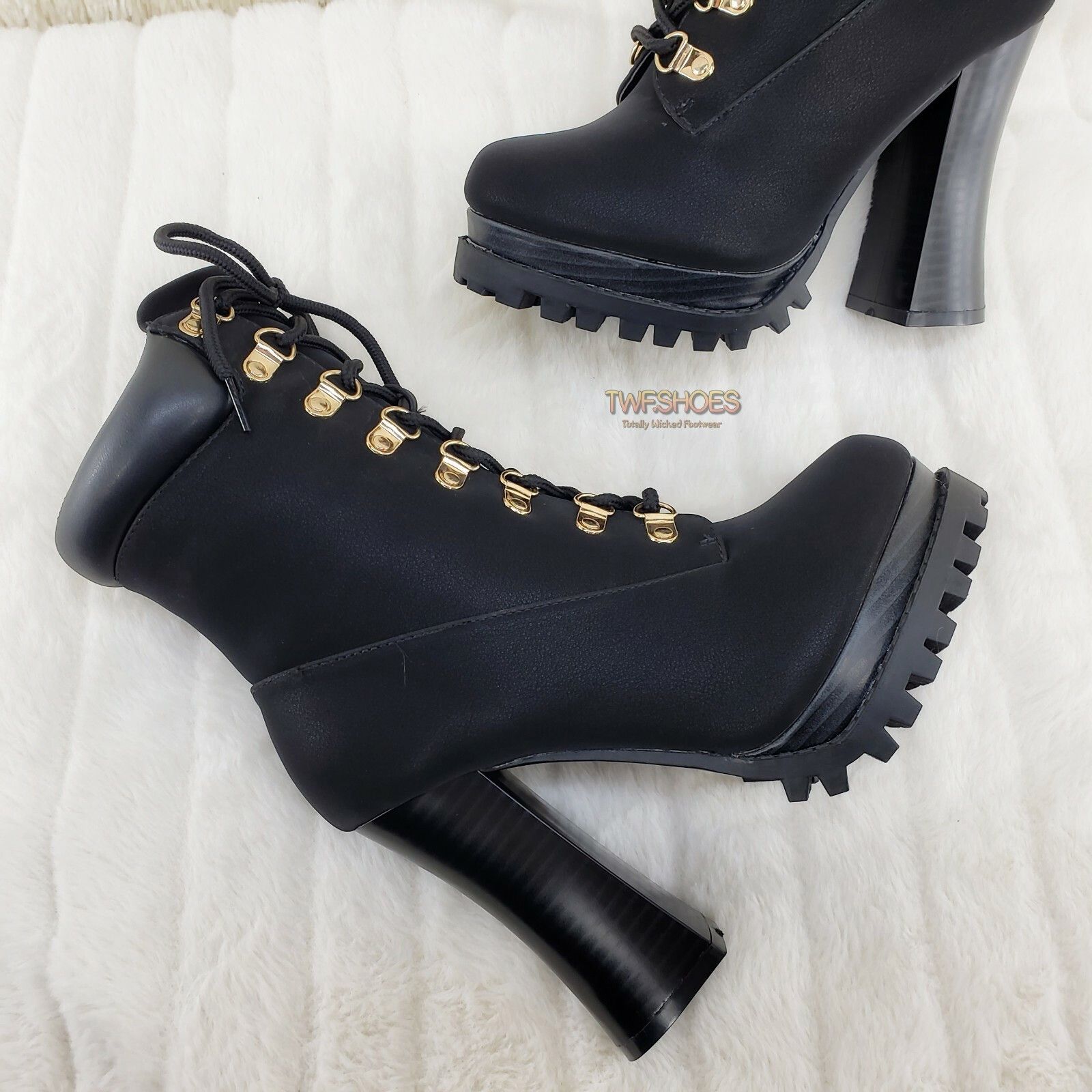 Other CR Nellie Lace Up Ankle Boots 4.5" Wood Grain Chunky Flared Size US 8.5 / IT 38.5 - 2 Thumbnail