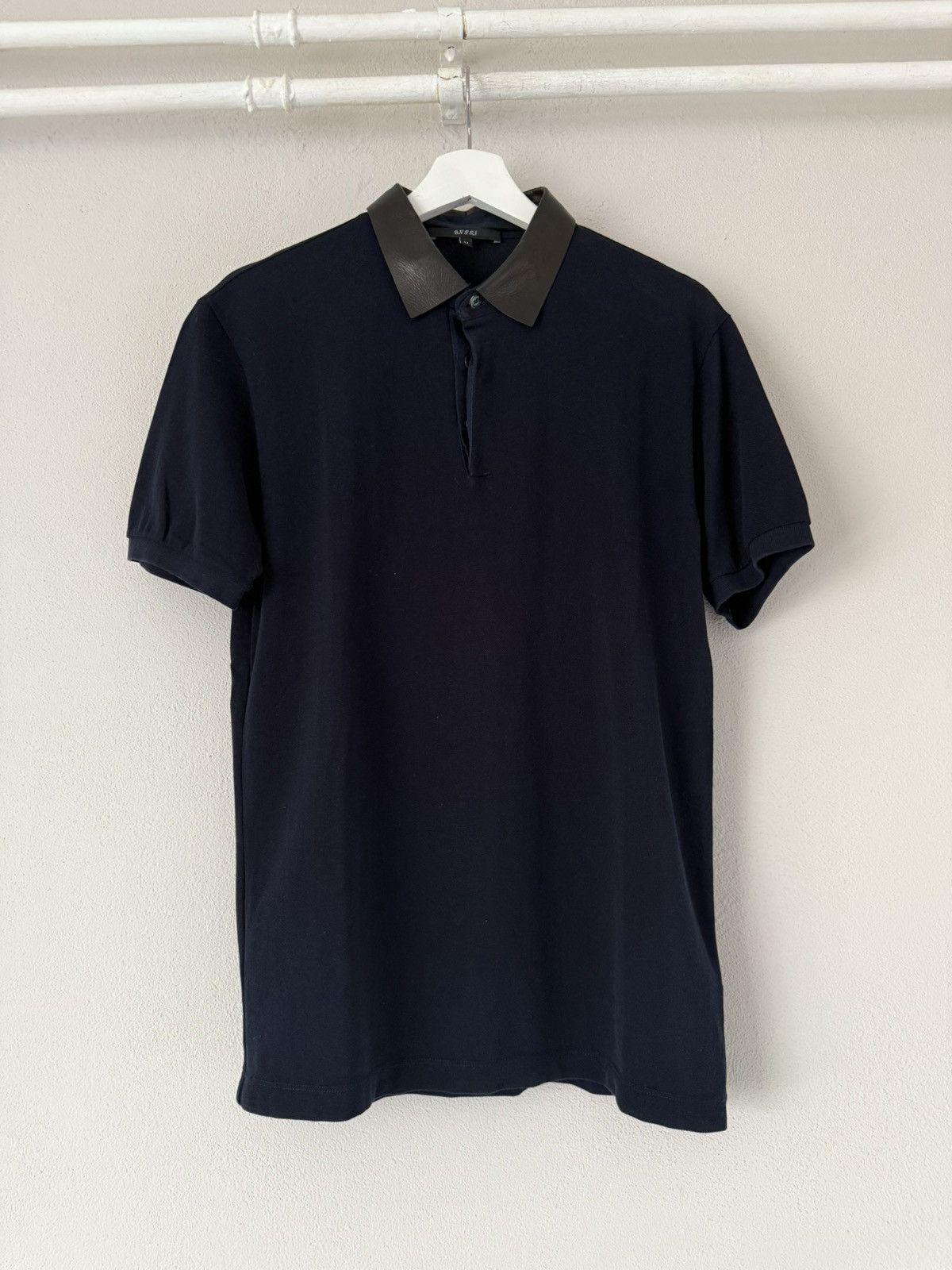 Gucci Leather Collar Polo Shirt in Navy Cotton Piqué Size US M / EU 48-50 / 2 - 1 Thumbnail