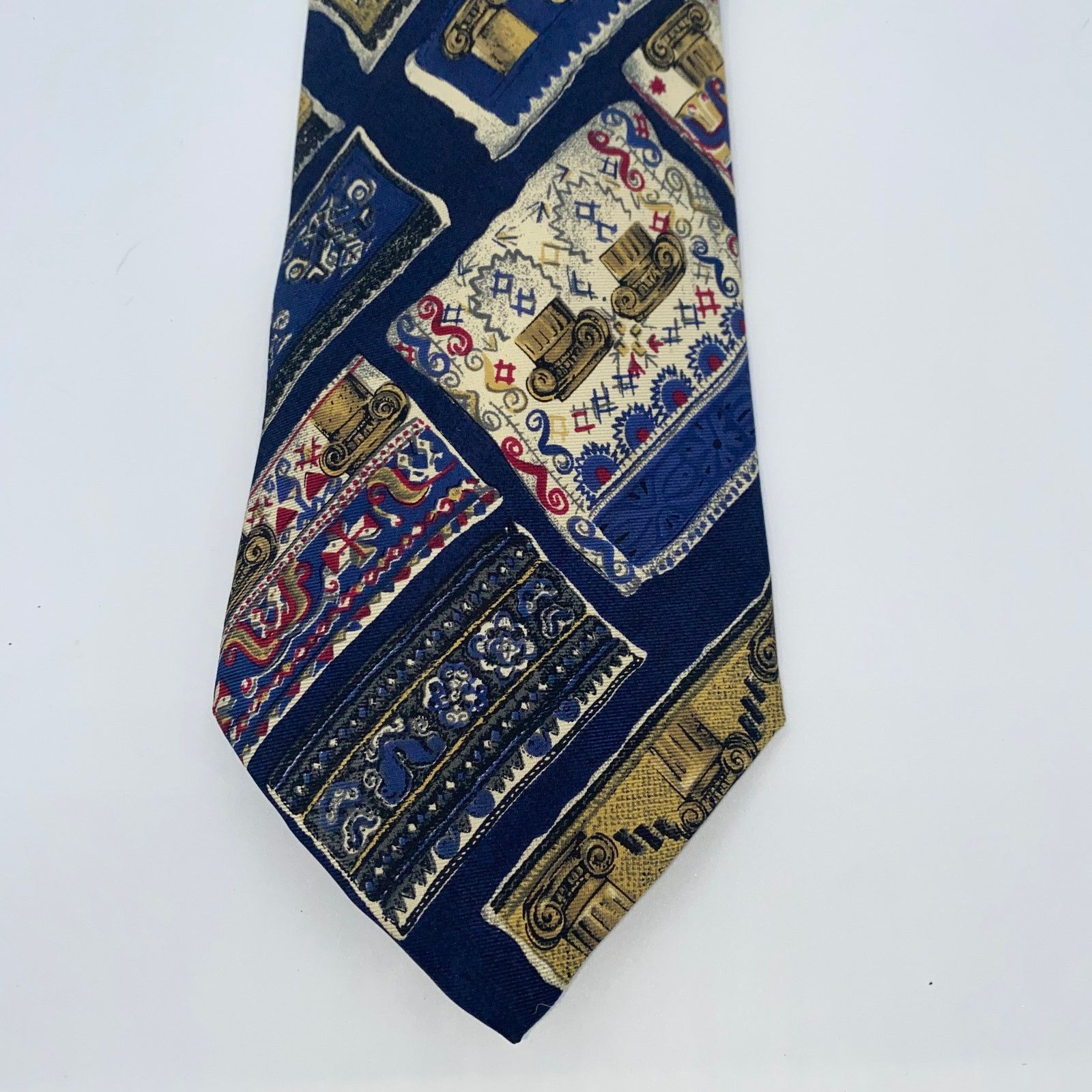 Structure Structure 100% Silk Italian Blue Gold Red Neck Tie Men's 58" Size ONE SIZE - 3 Thumbnail
