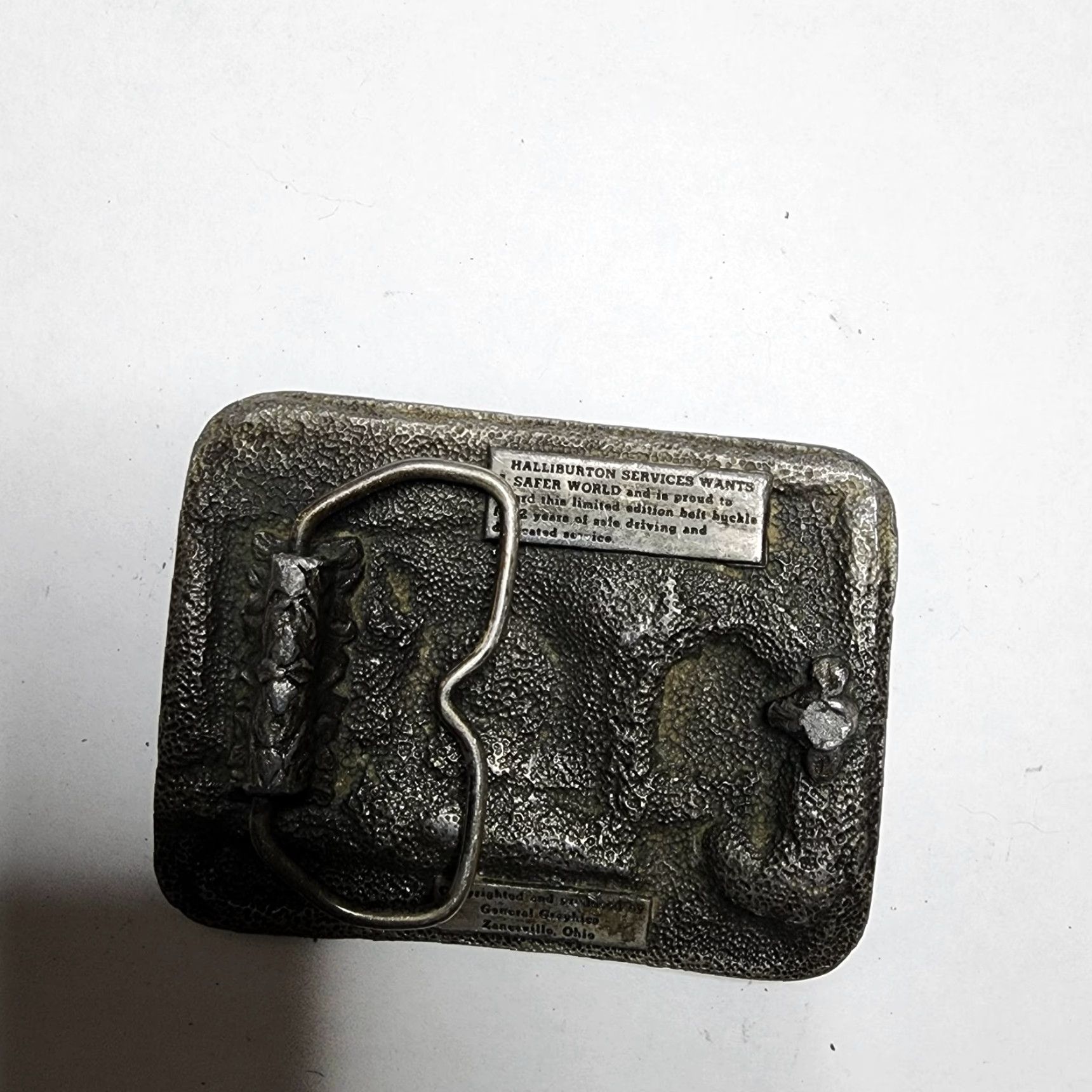 Vintage VINTAGE Halliburton Pumper Truck Belt Buckle Mens 2 Years Safe Driver Gray Halliburton Occupational 1980s Size ONE SIZE - 2 Thumbnail