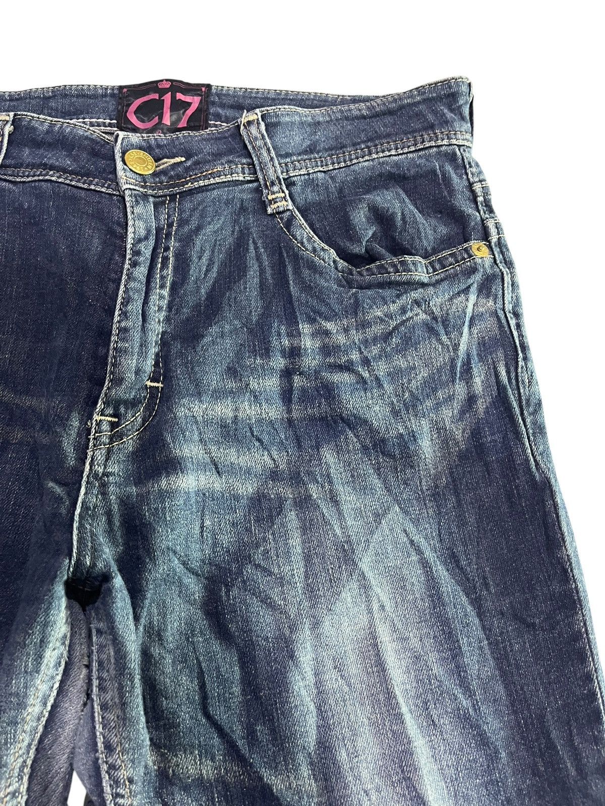 Japanese Brand 🇯🇵 FLARE Y2K C SEVENTEEN DENIM JEANS Size US 35 - 3 Thumbnail
