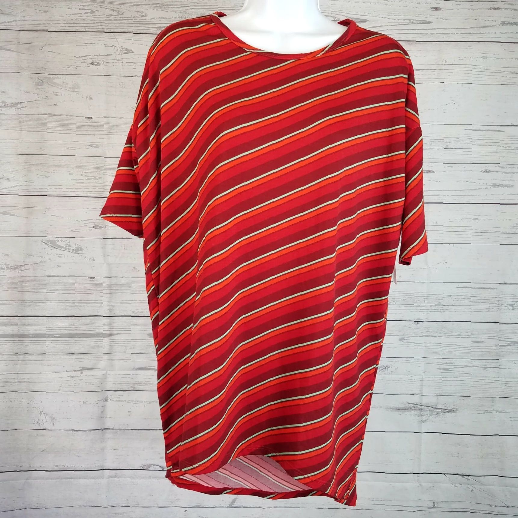 Vintage LuLaRoe Irma Top XS Red Striped Womens Blouse Short Sleeve Shirt Vintage? No Size XS / US 0-2 / IT 36-38 - 2 Thumbnail