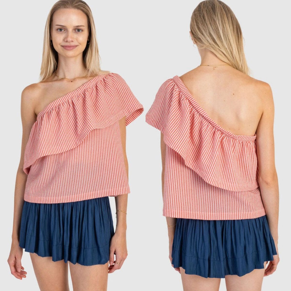 Koch Cleo Top Spritz Striped One Shoulder Ruffle Blouse S