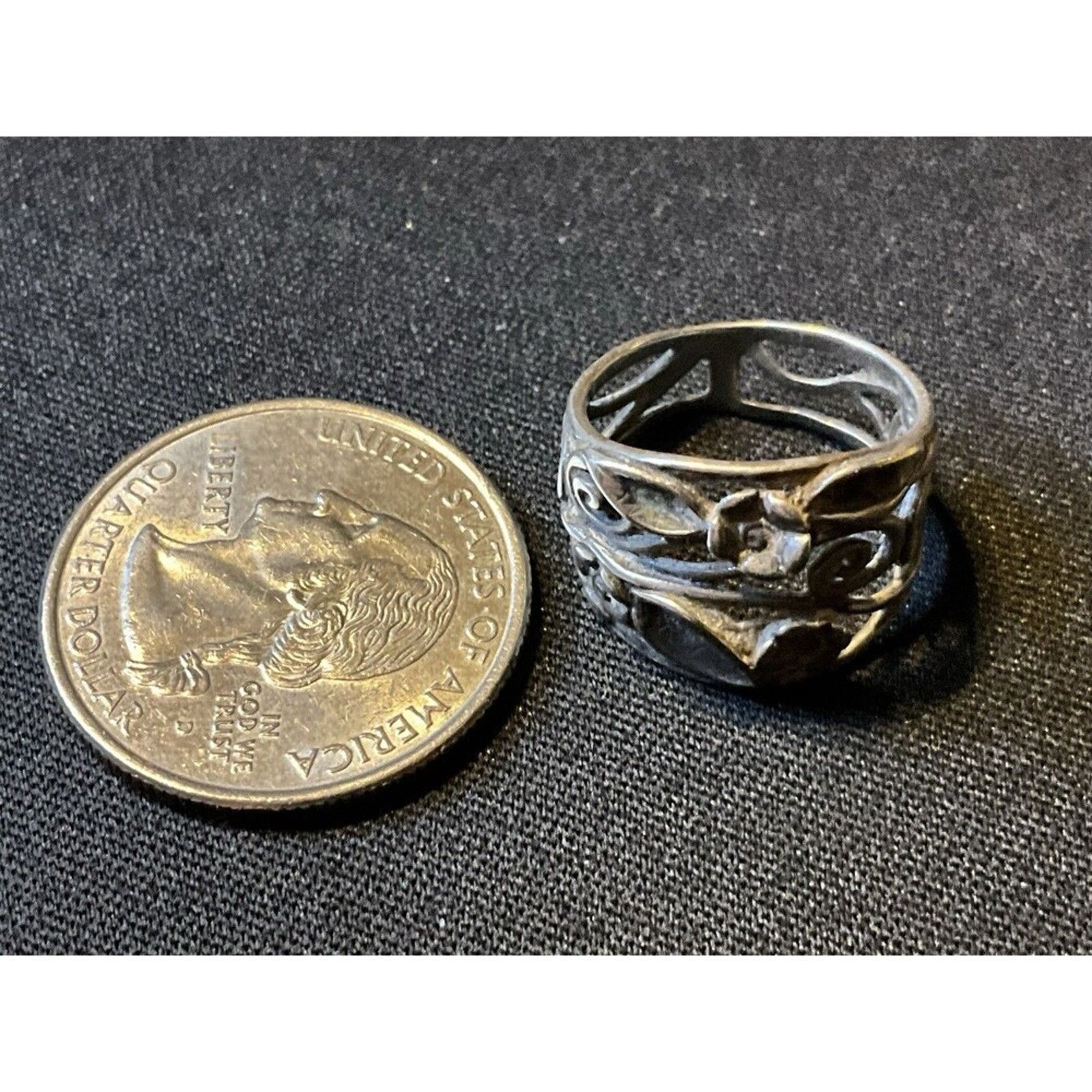 Other 925 Sterling Silver Floral Band Ring Size 4.5 Size ONE SIZE - 5 Thumbnail