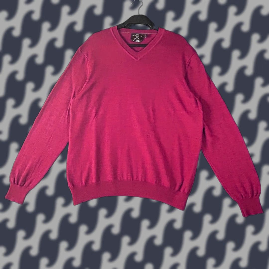 Vintage VINTAGE Black Brown 1826 V-Neck Sweater Mens L Burgundy 100% Merino Wool Made in Italy Knit Pullover Long Sleeve Ribbed Cuffs & Hem Hand Wash Only Size US L / EU 52-54 / 3 - 1 Thumbnail
