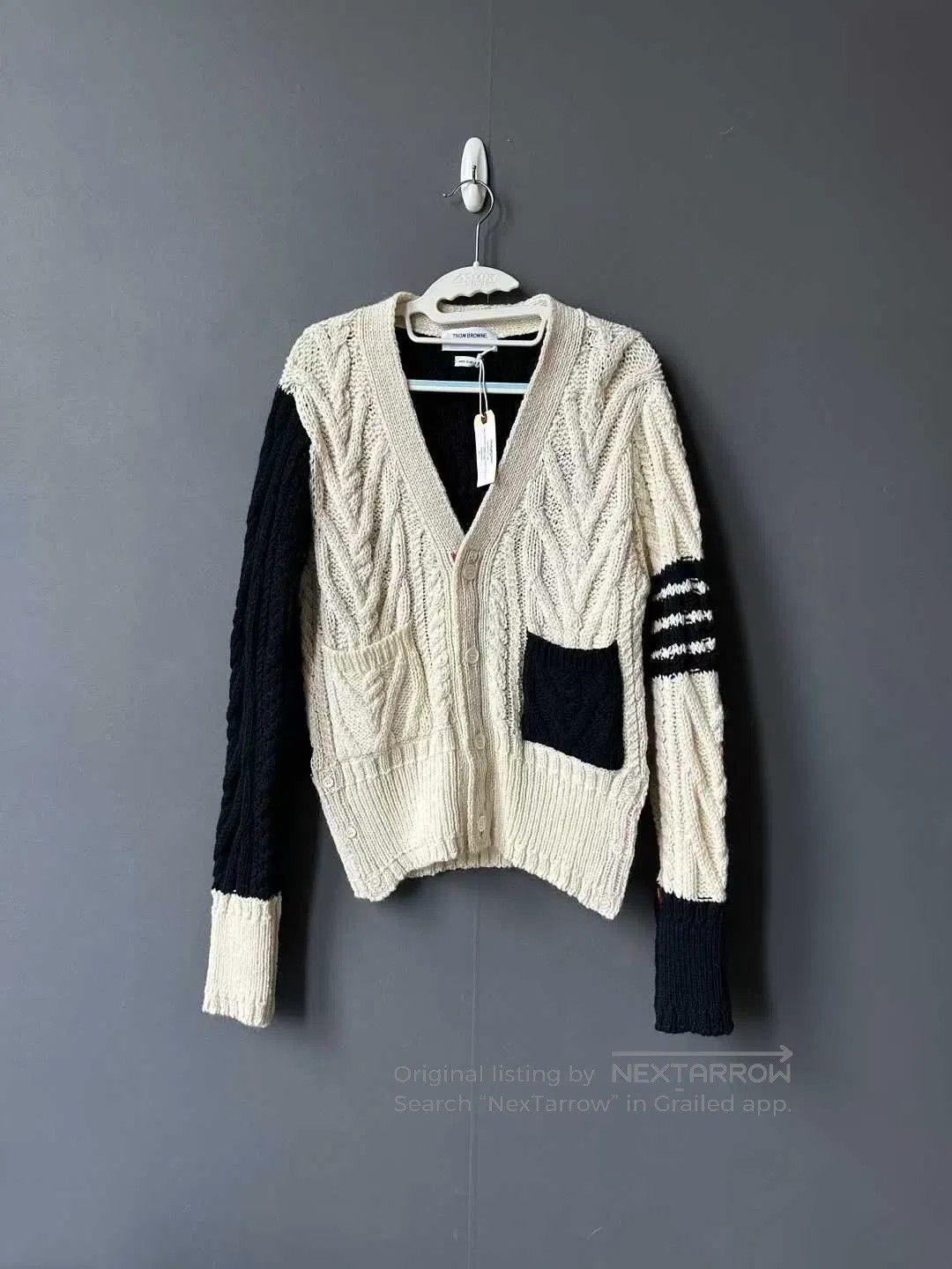 Thom Browne Thom Browne Black and White Color-Block Cable Knit Wool Ca Size XS / US 0-2 / IT 36-38 - 1 Thumbnail