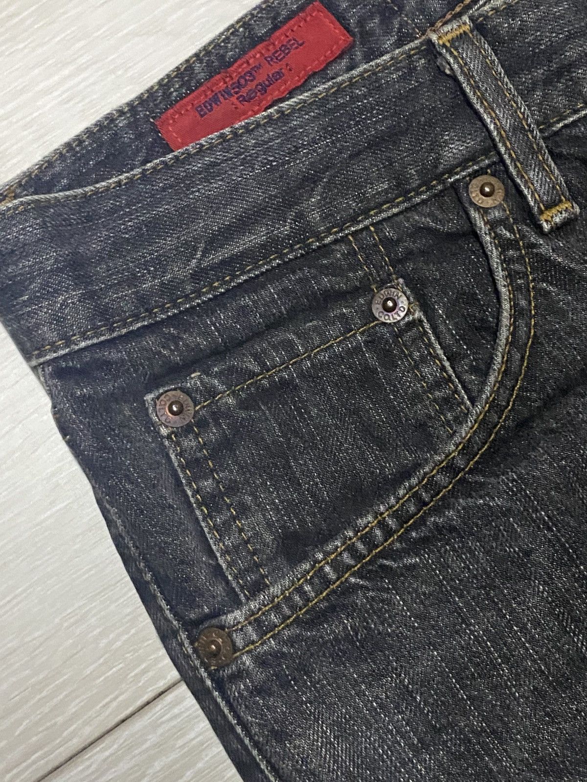 Edwin Vintage Edwin 503 Black Denim Tears Distressed Loose Jeans Size US 32 / EU 48 - 8 Thumbnail