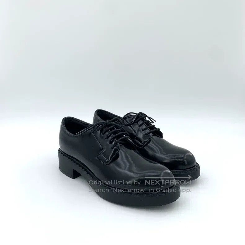 Prada Prada Black leather lace-laced casual flat loafers Size US 4.5 / IT 34.5 - 2 Thumbnail