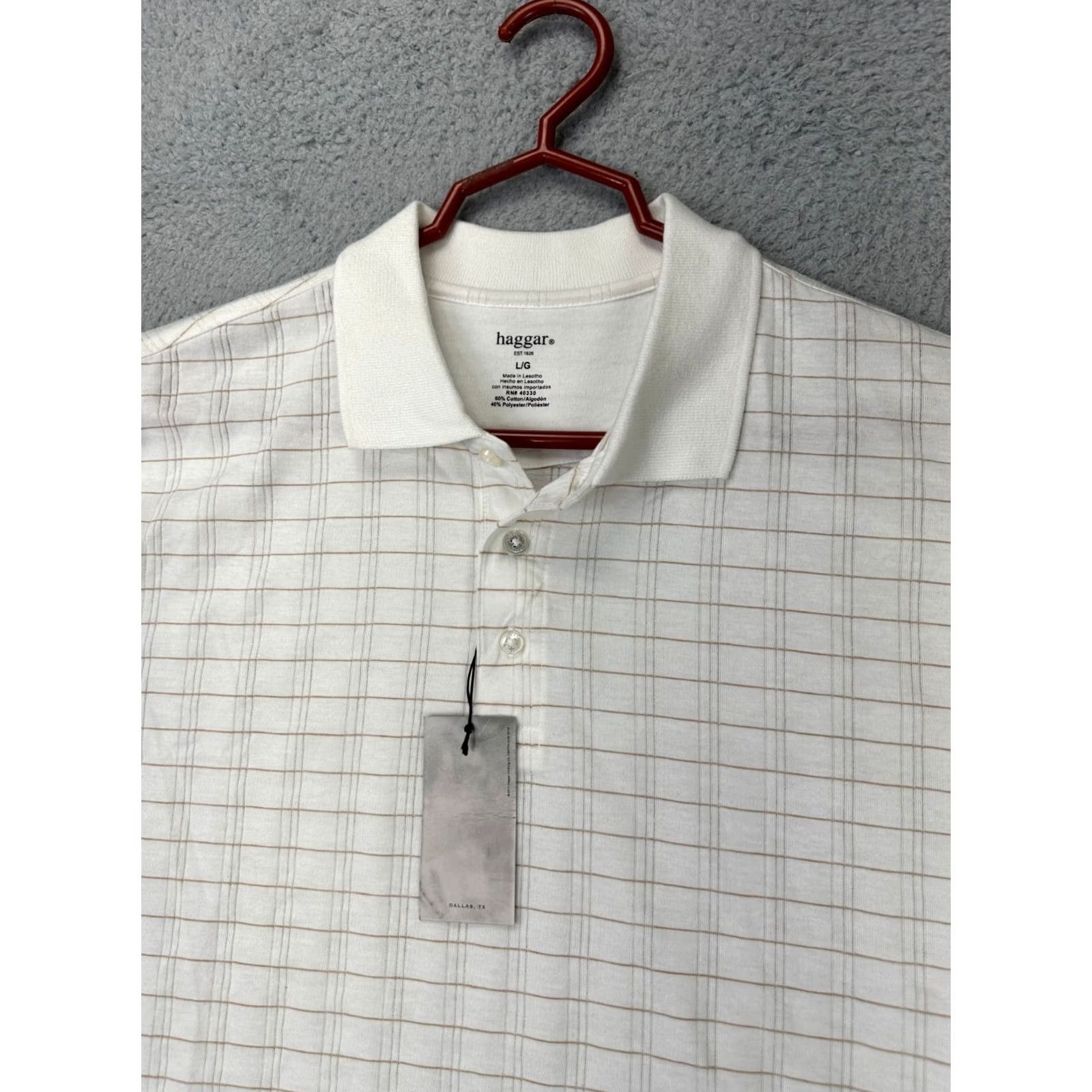 Haggar Haggar Polo Shirt Adult Large White Plaid Casual Short Sleeve Rugby Mens NEW Size US L / EU 52-54 / 3 - 7 Thumbnail