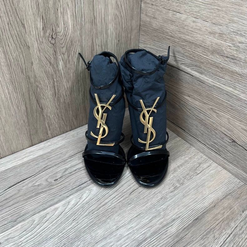 Yves Saint Laurent saint Laurent Black patent leather metallic logo pumps heel Size US 9 / IT 39 - 2 Thumbnail