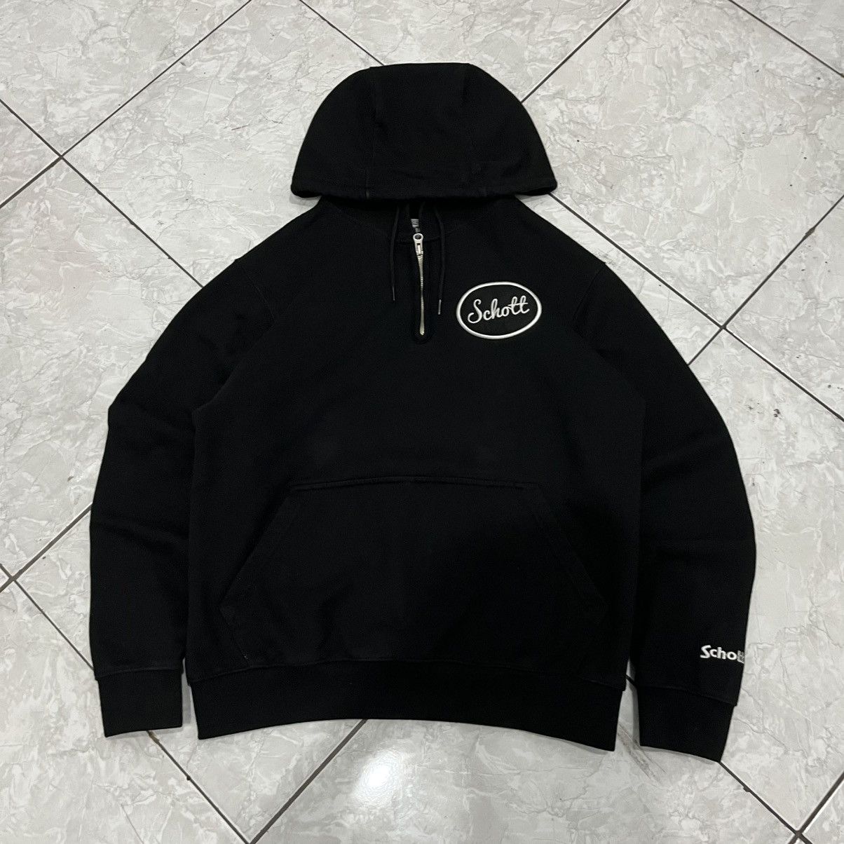 Schott Rare🔥Schott Bros. Half Zip Hoodie – American Classic! Size US L / EU 52-54 / 3 - 1 Thumbnail