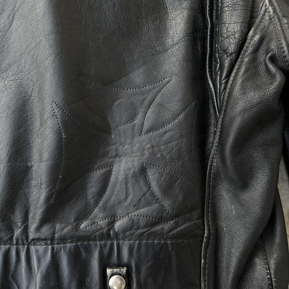 Leather Trashed 80s Moto Biker Rider jacket Vanson ERD Perfecto Size US L / EU 52-54 / 3 - 12 Thumbnail