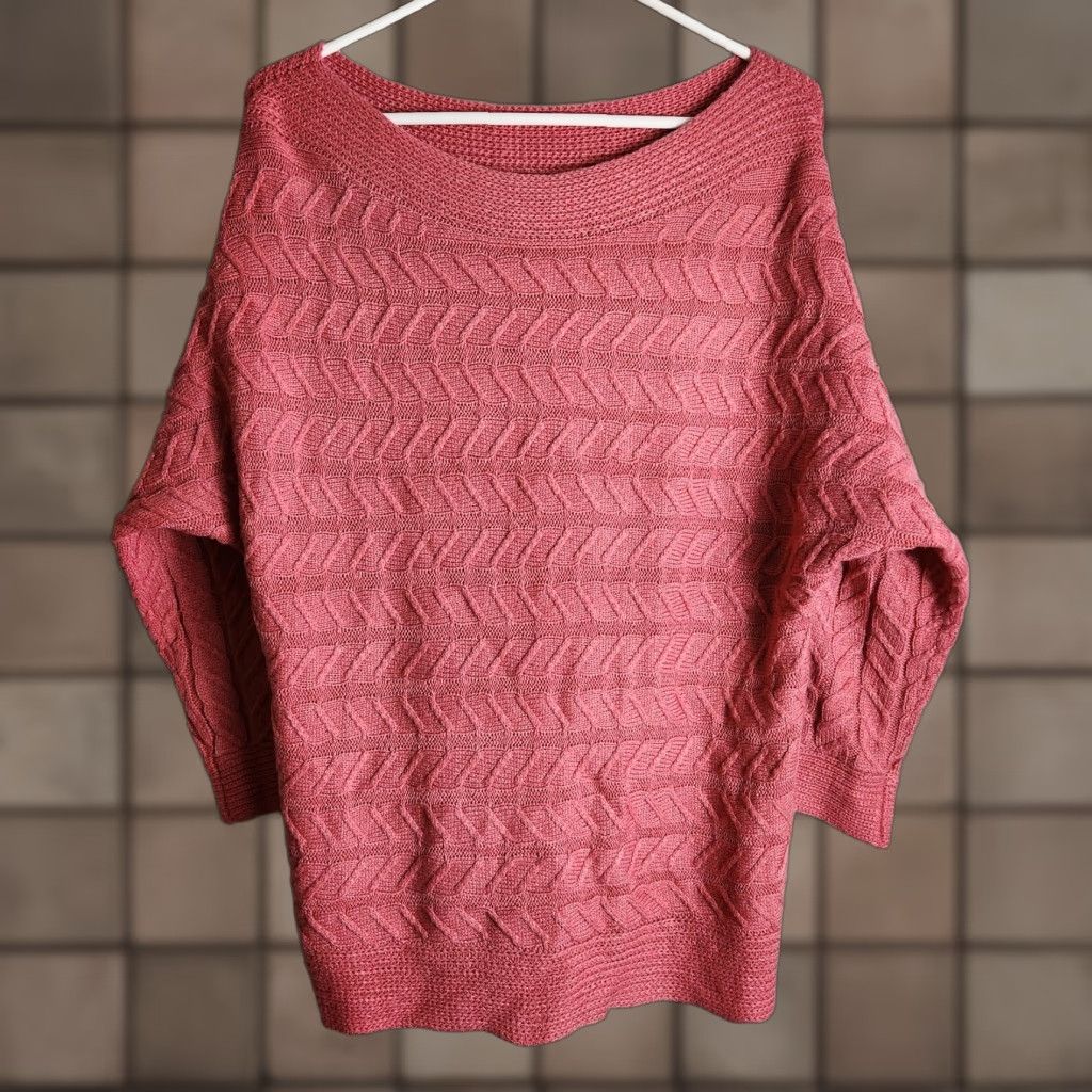 Vintage SOHO NY&C Rose Pink Boatneck Cable Knit Lightweight Sweater L - Womens Pullover Knit Classic Dolman Sleeve Boat Neck Size L / US 10 / IT 46 - 1 Thumbnail