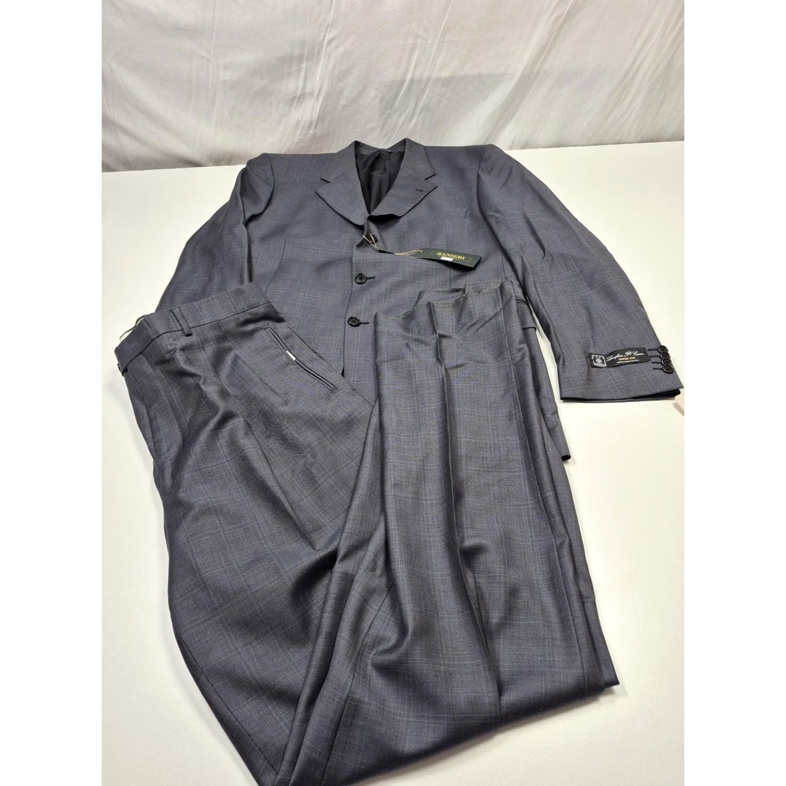 Vintage Zanieri Suit Mens 44 Long Gray Wool Super 110s Cerruti 38x37 Italy NWT FLAW Size 44R - 2 Thumbnail