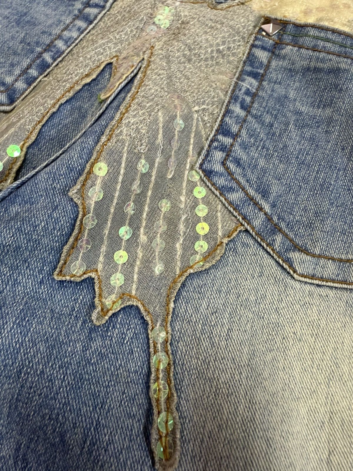 Japanese Brand × Vintage Embellished Butterfly Studded Rhinestone Flared Jeans Size 29" - 7 Thumbnail