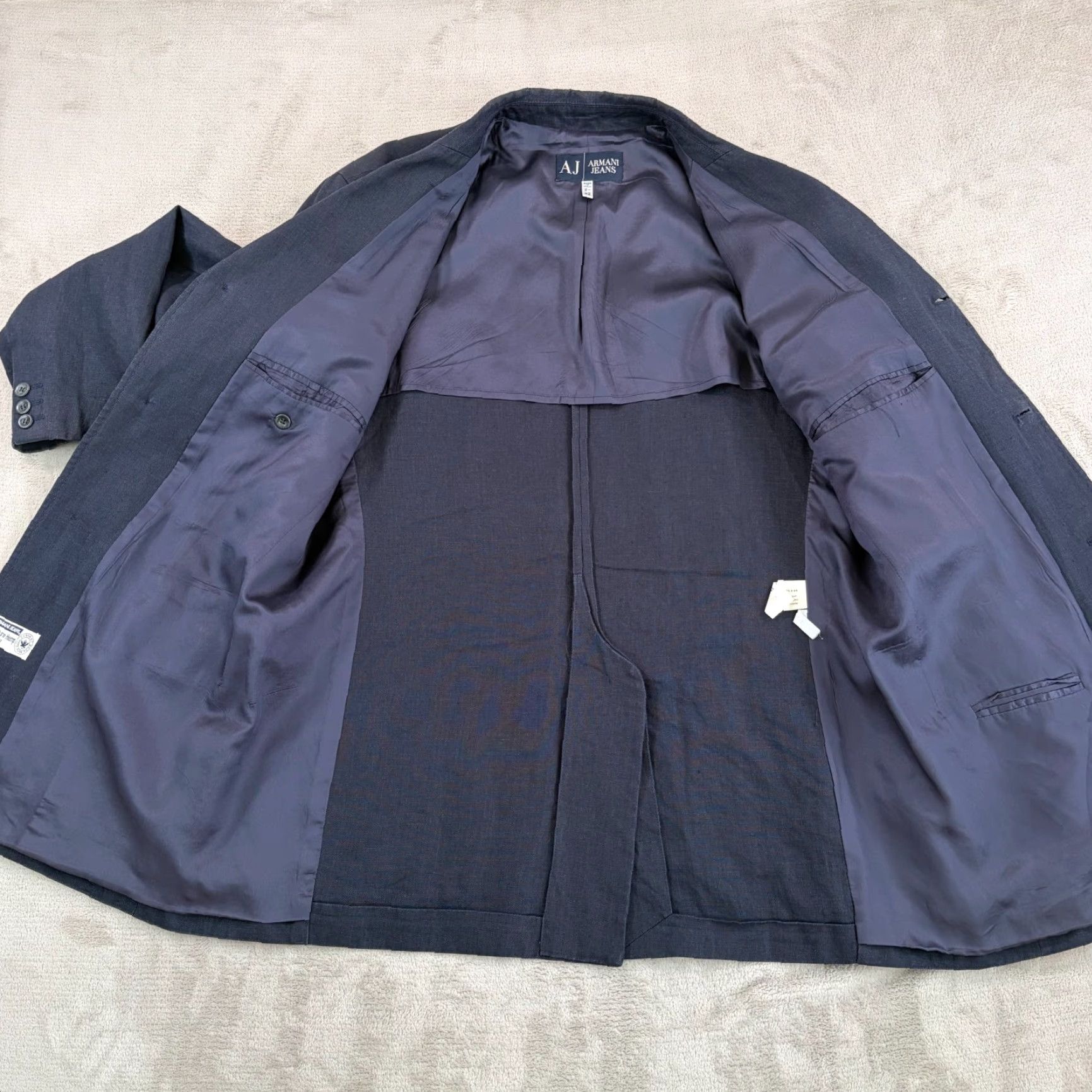 Vintage VINTAGE Armani Jeans AJ Sports Coat Blazer Jacket Men US38 Navy Hemp Three-Button Single-Breasted Notch Lapel 90s Classic Designer Preppy Italy Mens Size 46R - 6 Thumbnail