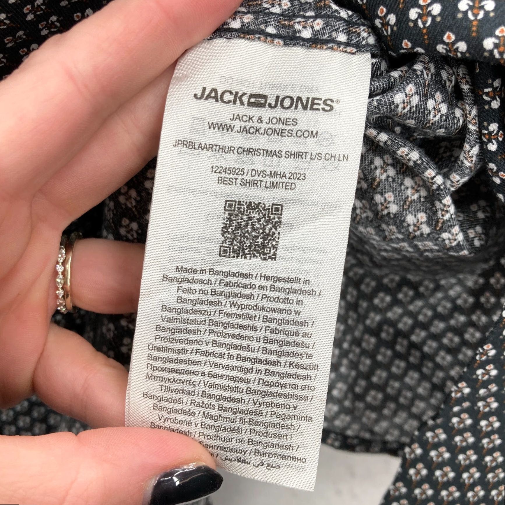 Jack & Jones Jack & Jones Best Shirt Mens Large Button Up Long Sleeve Black Geometric Holiday Shirt Size US L / EU 52-54 / 3 - 7 Thumbnail