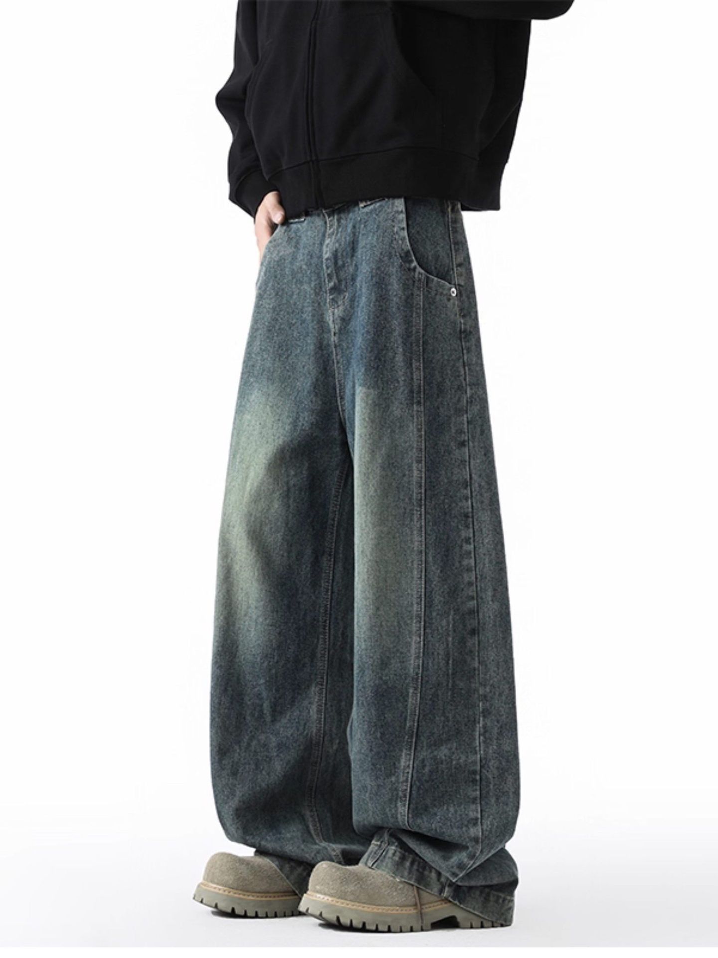 Japanese Brand Men's loose straight-leg washed retro wide-leg jeans Size US 32 / EU 48 - 2 Thumbnail