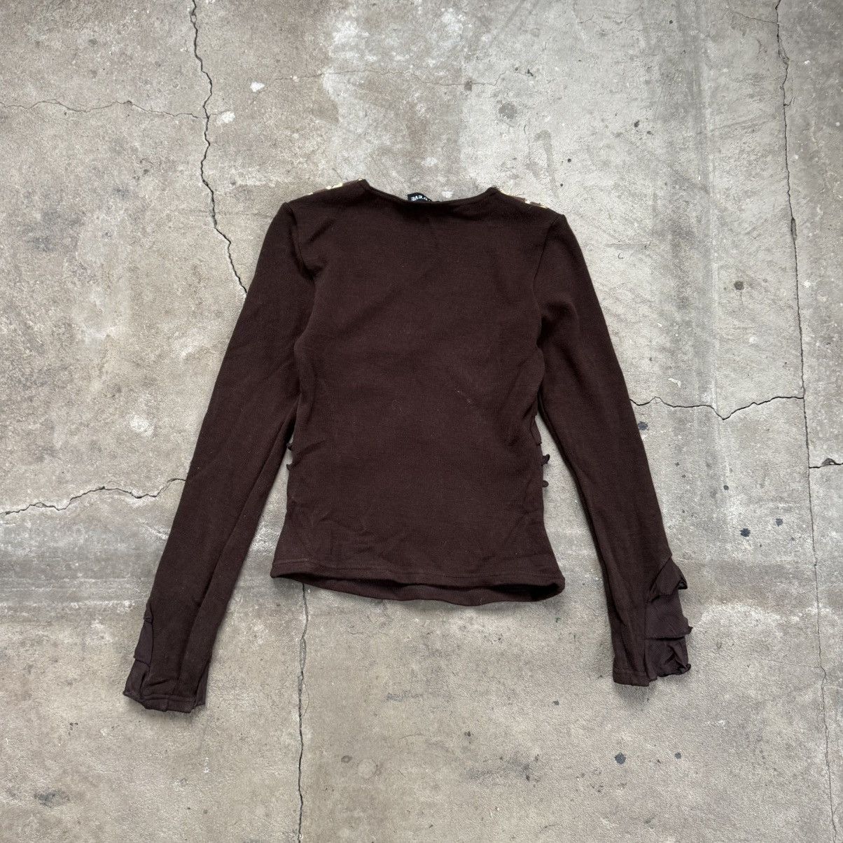 Japanese Brand Y2K Bisou D'eve Brown V-neck Paris Blouse Size S / US 4 / IT 40 - 2 Thumbnail