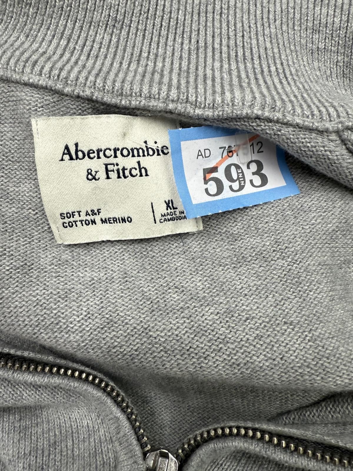 Abercrombie & Fitch Abercrombie & Fitch Grey Cotton Merino Half-Zip Sweater XL Size US XL / EU 56 / 4 - 2 Thumbnail