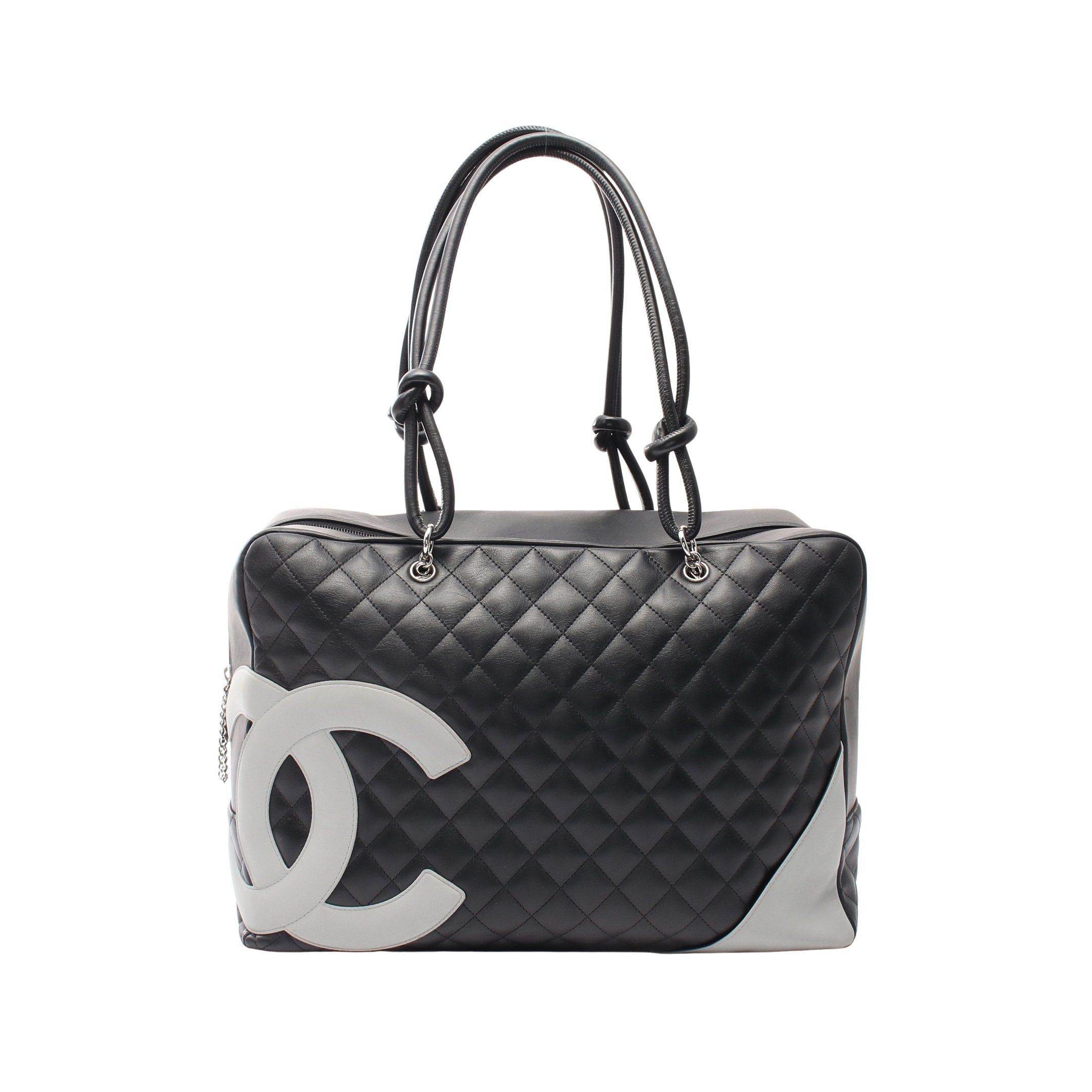 Chanel Chanel Cambon Line Boston Bag Handbag Leather Black Gray Silver Hardware Size ONE SIZE - 1 Thumbnail