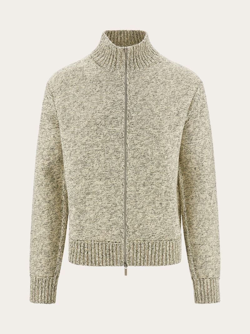 Salvatore Ferragamo o1s1rm0226 Mélange Knitted Blouson Sweater in Cream Size US S / EU 44-46 / 1 - 1 Thumbnail