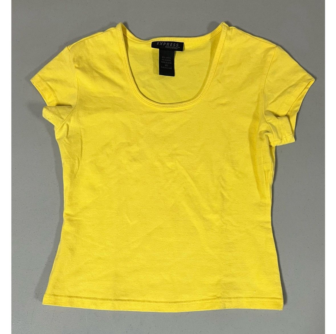 Express Express Yellow Solid Crop Top Tee T-Shirt Blouse Size XS ☀️ Size XS / US 0-2 / IT 36-38 - 2 Thumbnail