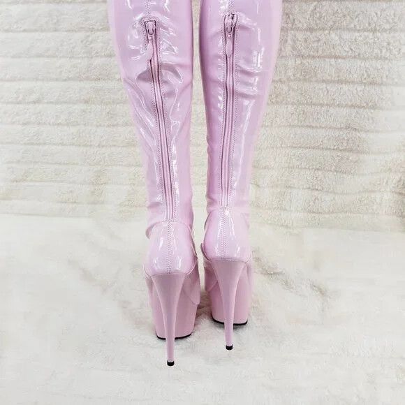 Other Baby Pink White Patent Platform Thigh High Heel Front Zipper Size US 11 / IT 41 - 4 Thumbnail