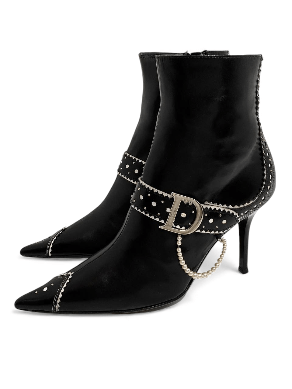 Dior Dior x Galliano D Logo Pearl Black Leather Ankle Boots Y2K Size US 6.5 / IT 36.5 - 4 Thumbnail