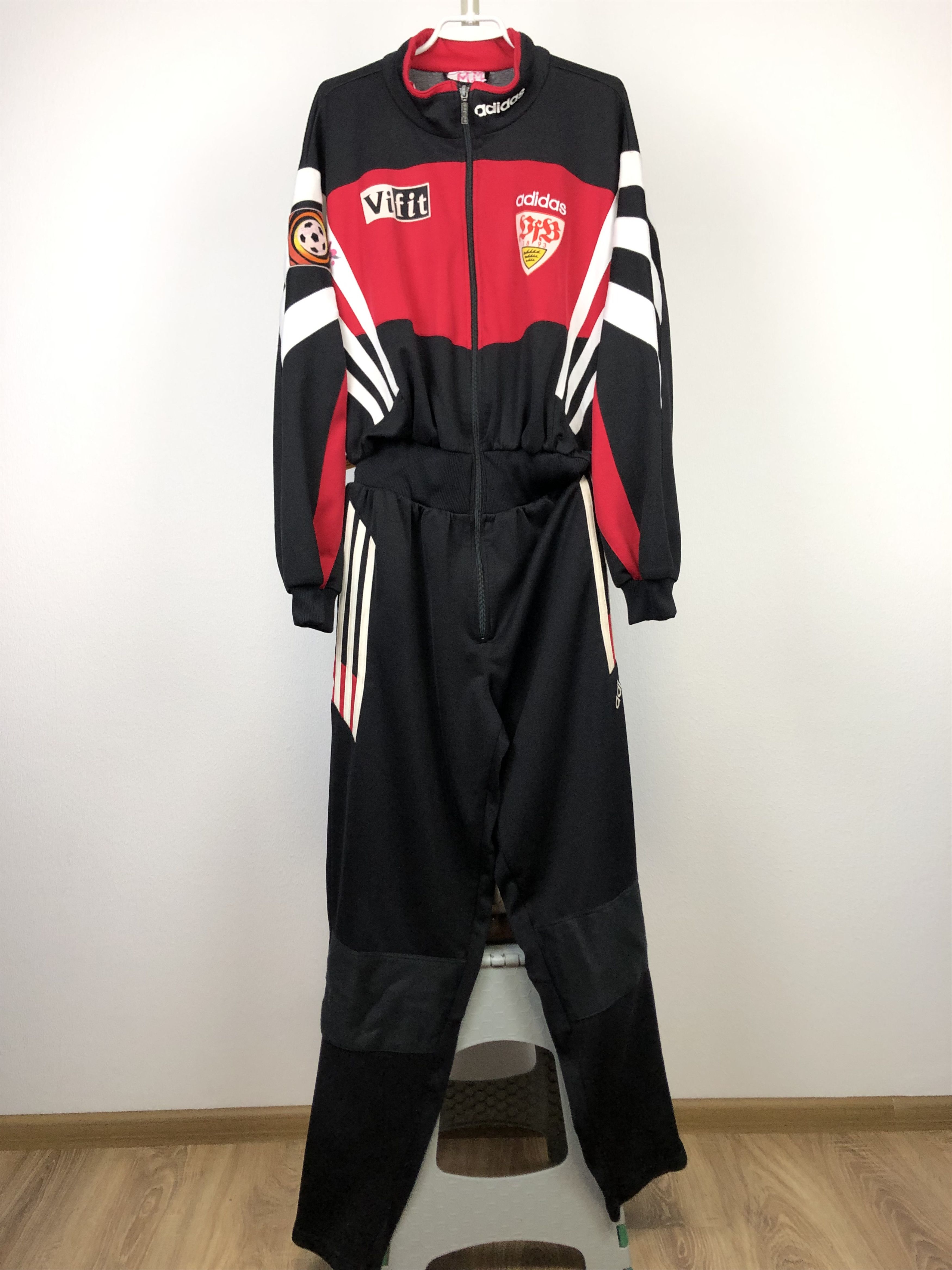 Adidas × Vintage Vintage 90's Adidas Stuttgart Jumpsuit Overall Jacket Pants Size US XL / EU 56 / 4 - 1 Thumbnail