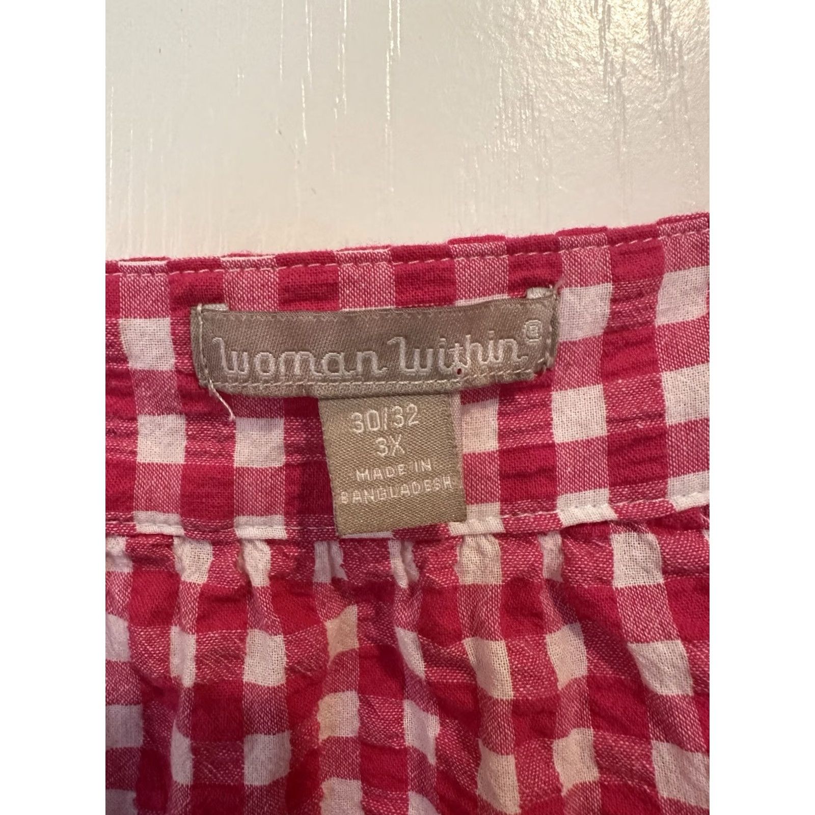 Vintage Woman Within Tunic Blouse Pink Gingham Seersucker 3/4 Sleeve Plus 3X Cotton Womens Size XXL / US 16-18 / IT 52-54 - 4 Thumbnail