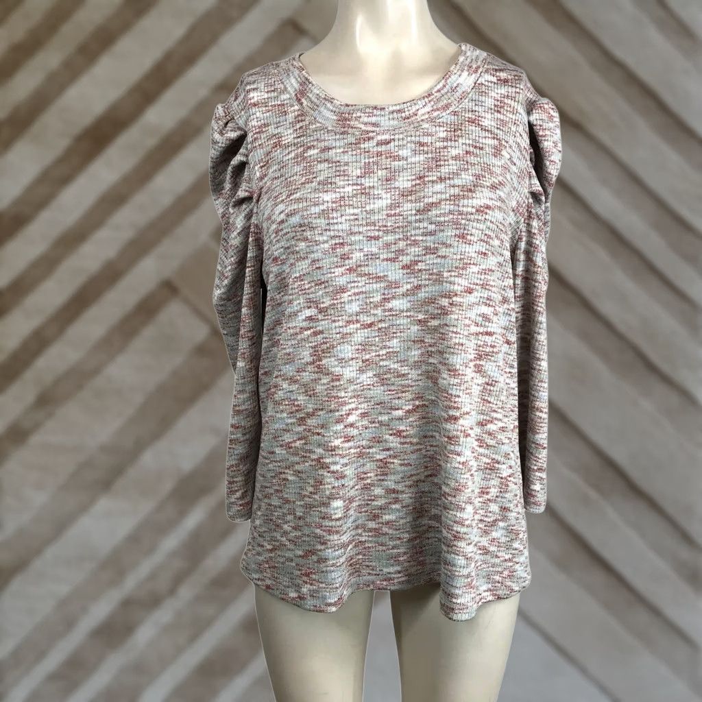 Vintage Studio B by Bobeau Women's Puff Sleeve Marled Knit Sweater XL Pullover Red Crew Neck Casual Shirt/Top Size XL / US 12-14 / IT 48-50 - 1 Thumbnail
