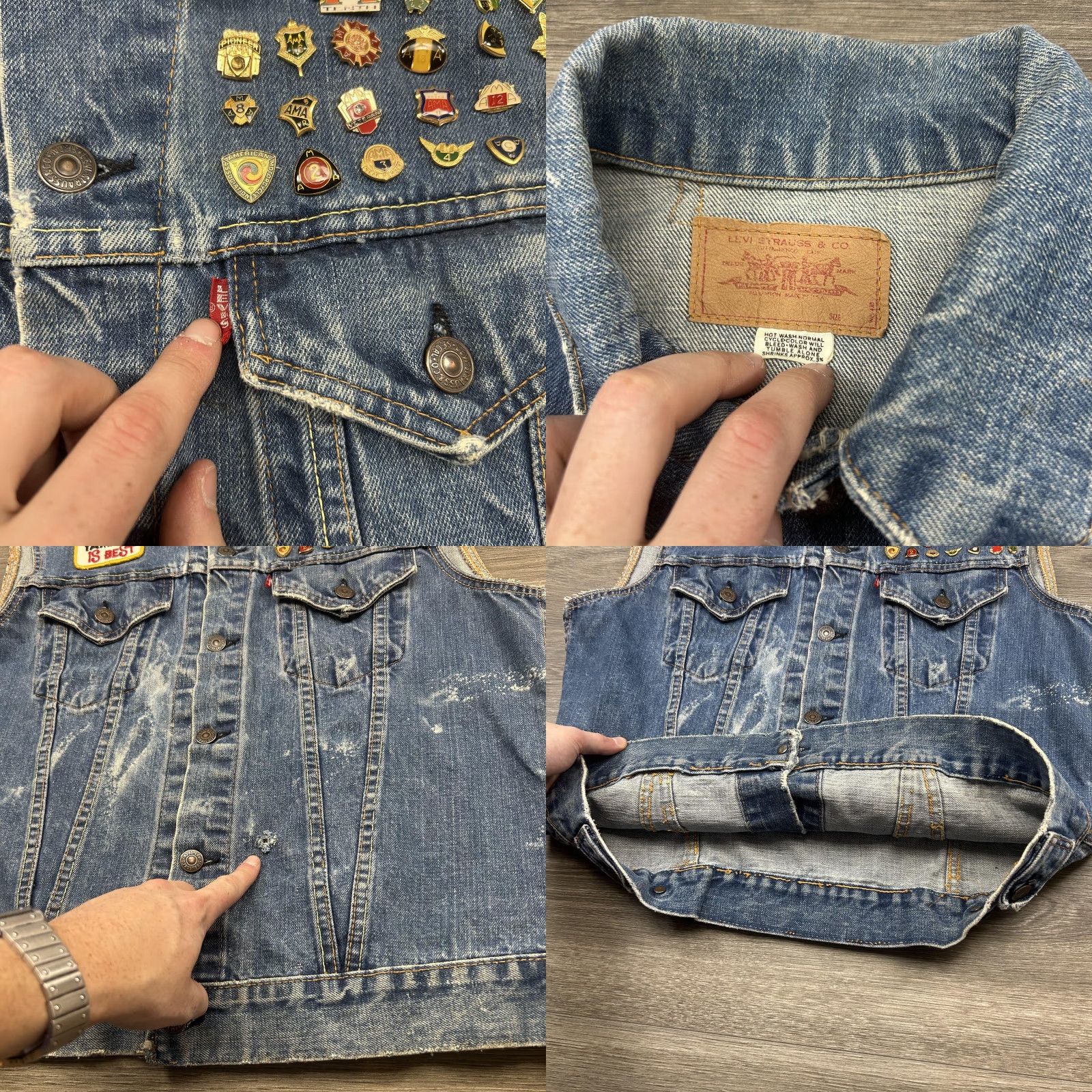 Levi's VINTAGE Levi's Denim Vest Biker Shirt Mens 44 Regular Blue 60s Patch Pins Motorcycle Leather Waistband Patch Embroidered Button Front Size US S / EU 44-46 / 1 - 8 Thumbnail
