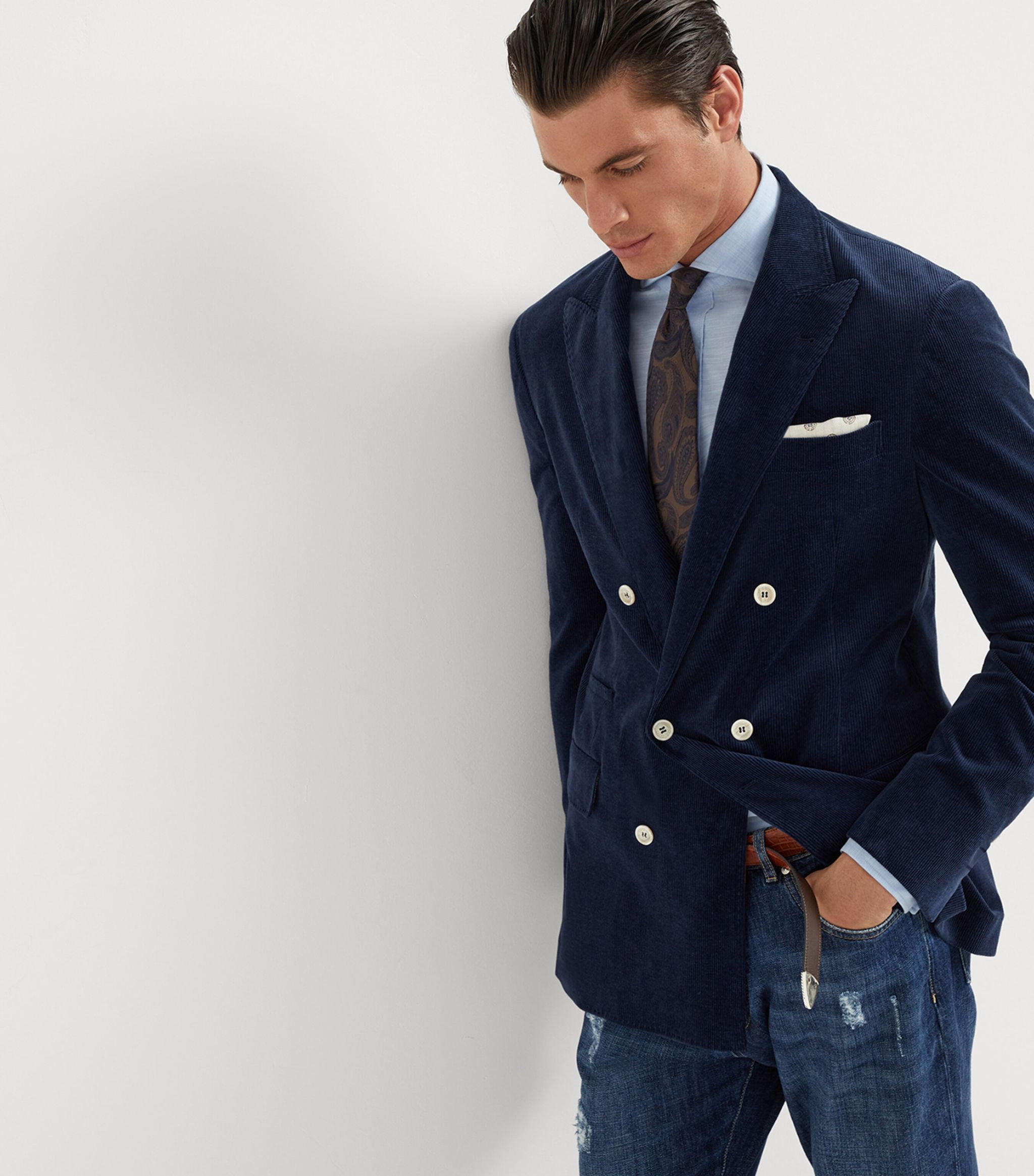 Brunello Cucinelli o1w1db11024 Woven Jacket in Dark Blue Size US M / EU 48-50 / 2 - 3 Thumbnail