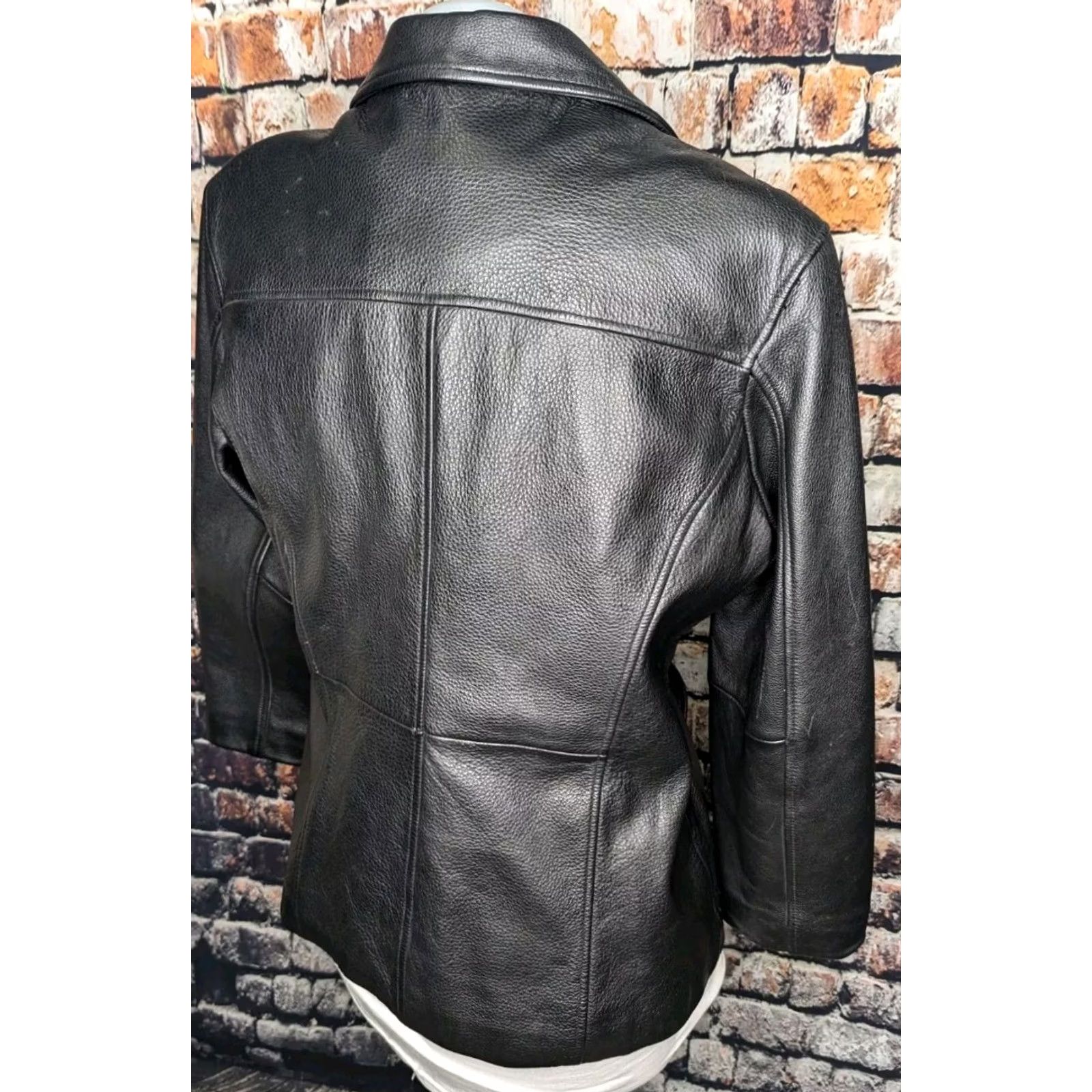 Vintage Wilsons Leather Womens Jacket Large Black Button Heavy Duty Car Church Coat Size L / US 10 / IT 46 - 7 Thumbnail