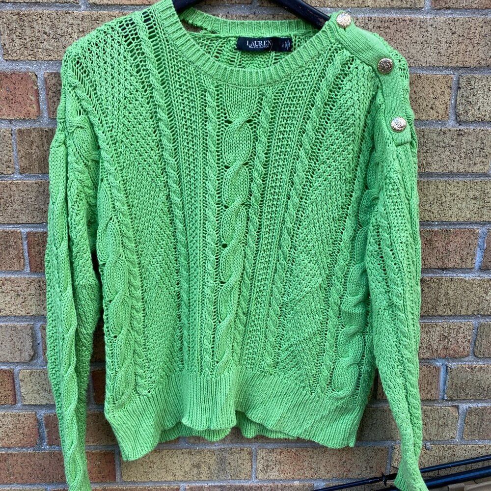 Ralph Lauren Black Label Ralph Lauren BLACK LABEL Cable Knit Sweater Green Large Size L / US 10 / IT 46 - 2 Thumbnail