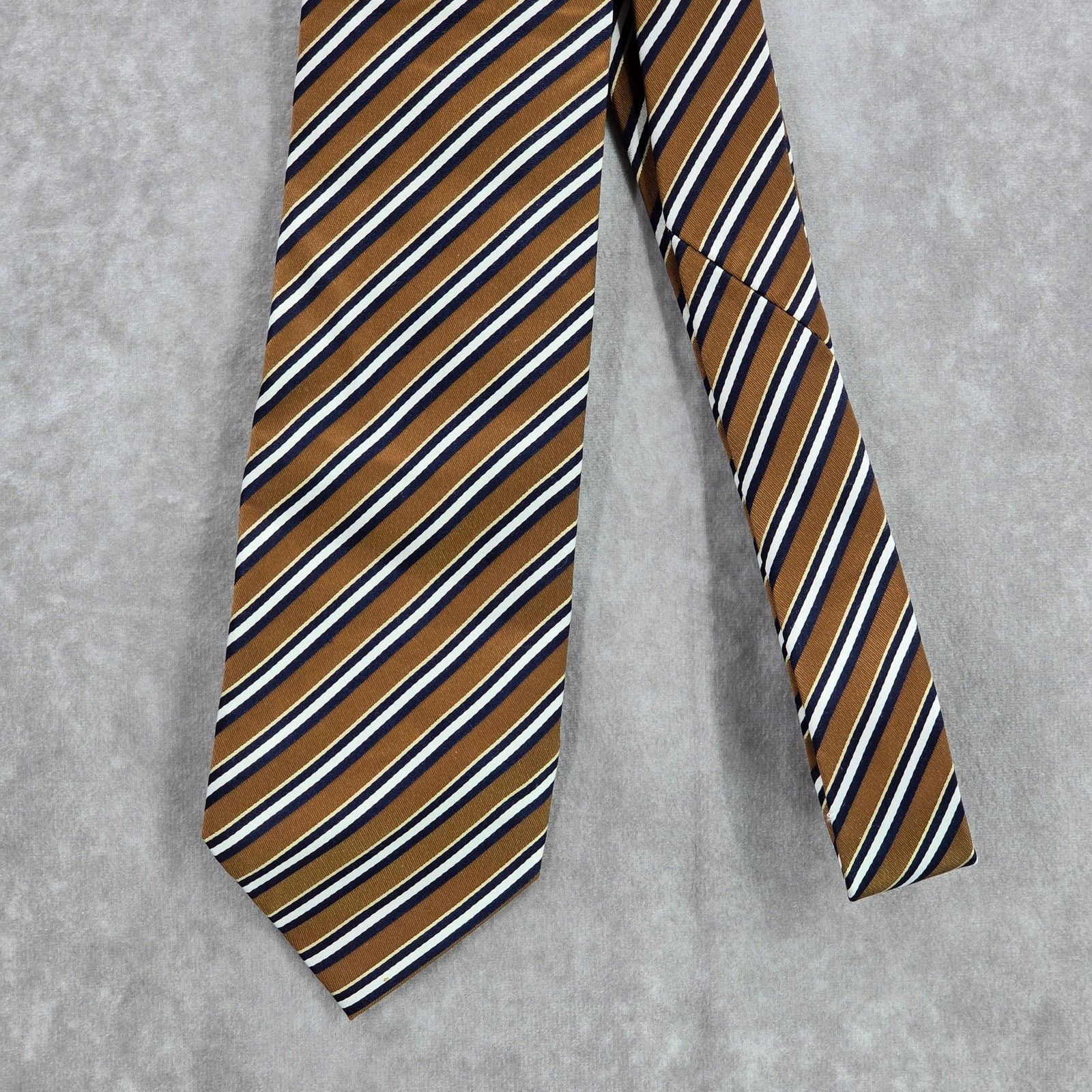 Stafford Stafford Performance Brown White Stripe 100% Silk Neck Tie Size 30 - 2 Thumbnail