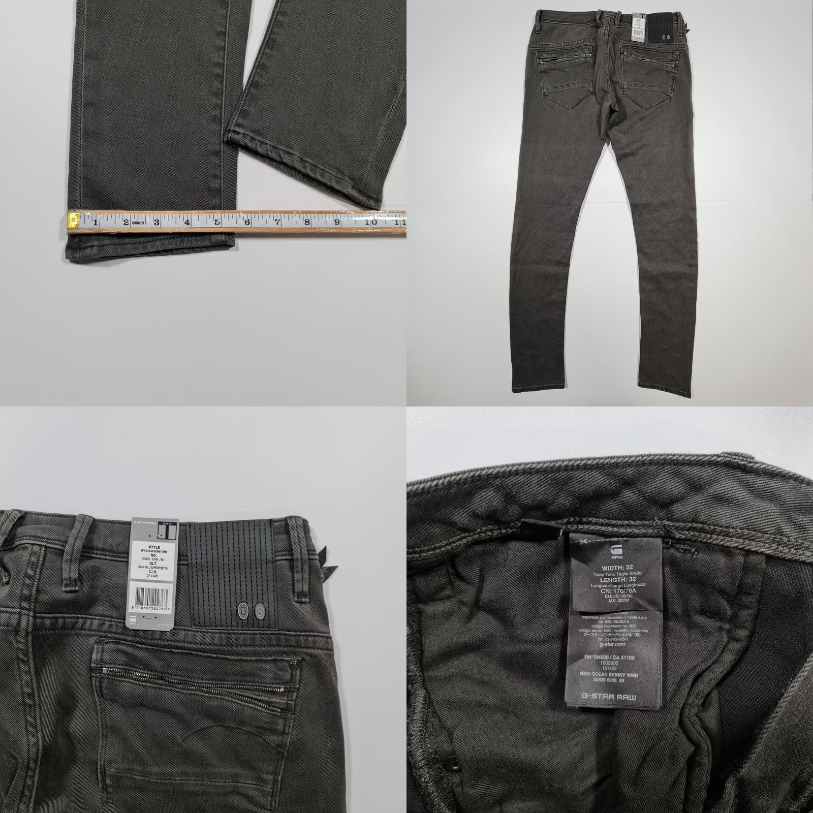 G-Star G-Star Slim Jeans Womens Grey W32 L32 Stretch Denim 5-Pocket Logo New with Tags Size 24" / US 00 / IT 34 - 8 Thumbnail