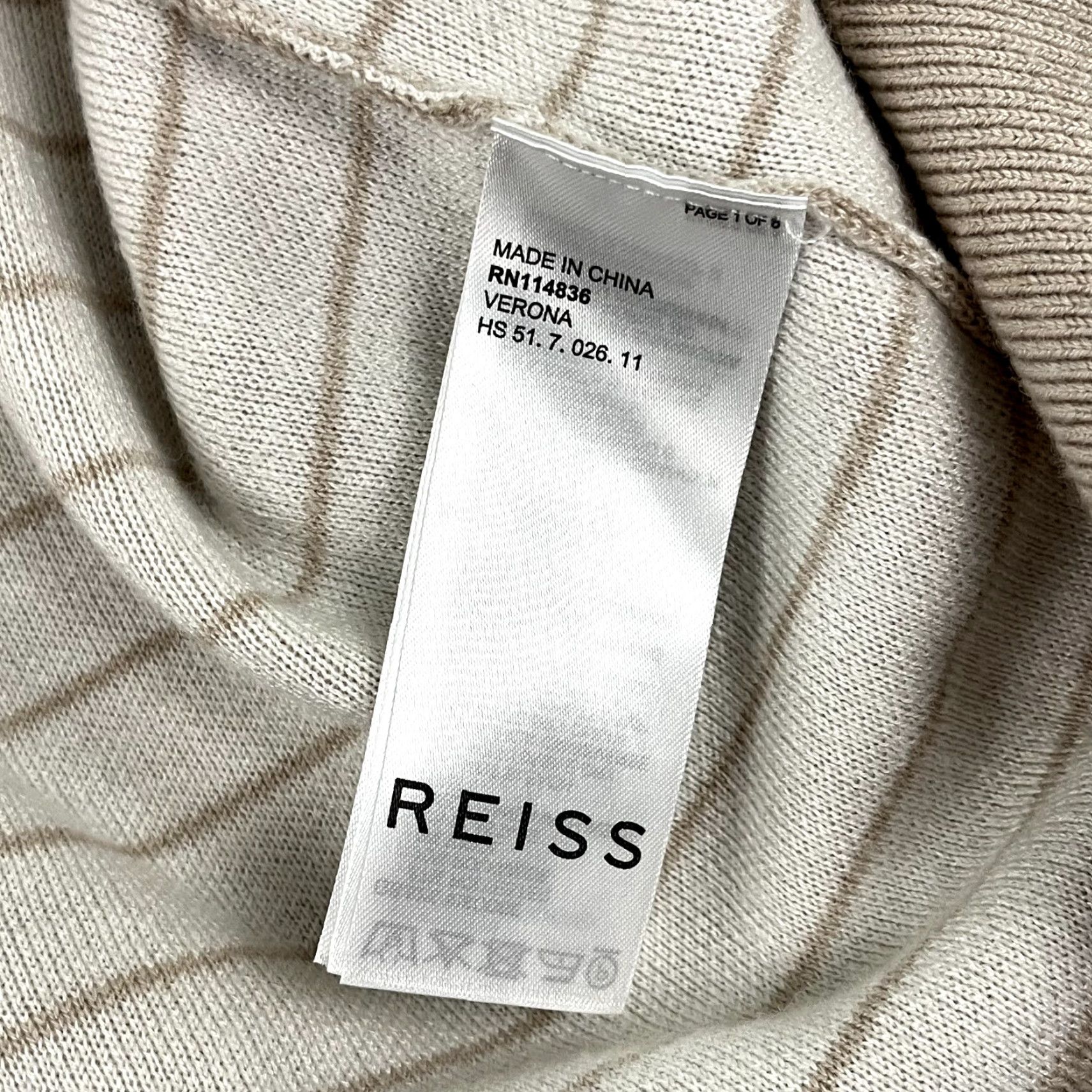 Reiss REISS Shirt Men L/XL Brown White Striped Zip Collar Preppy Old Money Jumper Polo Mens Size US XL / EU 56 / 4 - 6 Thumbnail