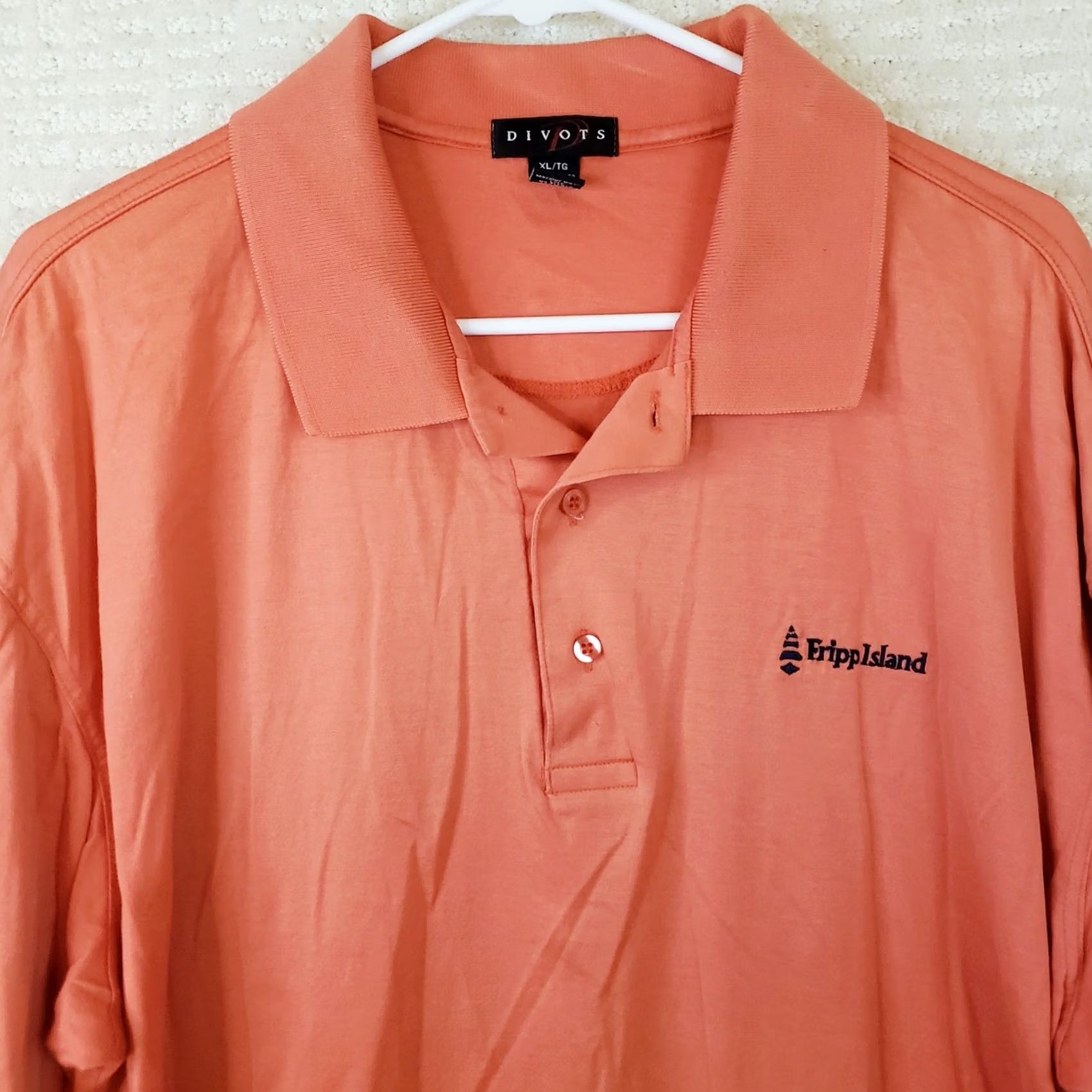 Vintage Divots Polo Shirt Orange Fripp Island Logo Golf 2XL Embroidered Cotton Shirt Mens Slim? Size US XXL / EU 58 / 5 - 3 Thumbnail
