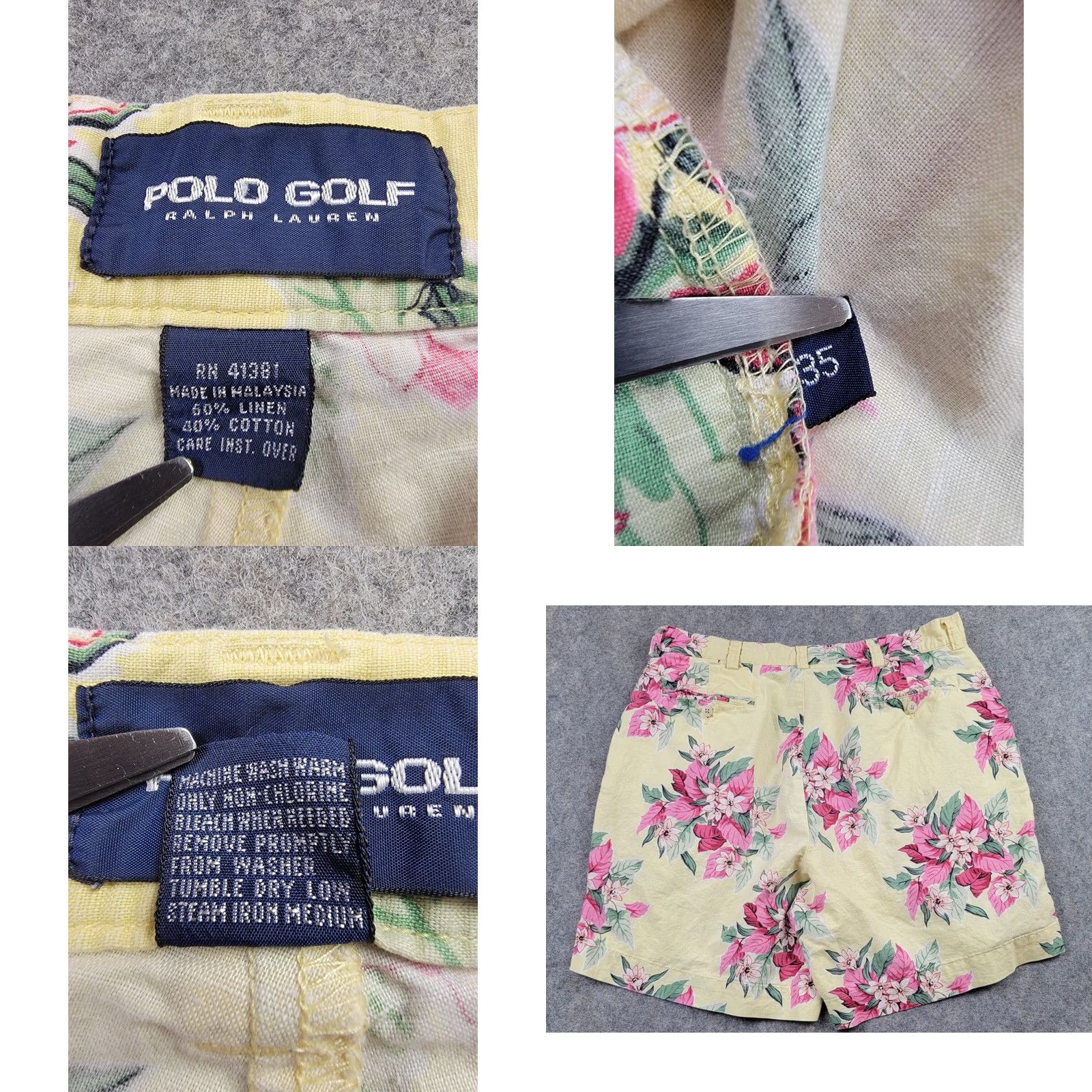 Ralph Lauren Polo Golf Gordon Shorts Mens 35 Yellow Floral Cotton Linen Chino Zip Pockets Stylish Casual Summer Vintage: No Size US S / EU 44-46 / 1 - 9 Thumbnail
