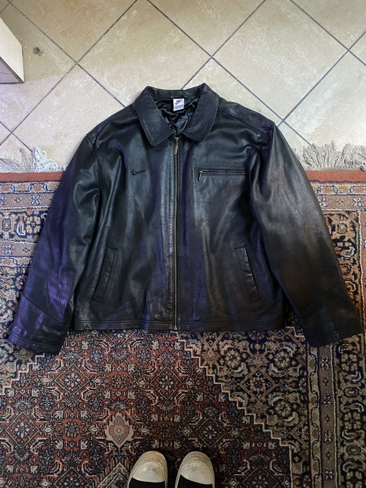 Image of Nike Leather Jacket Detroit 90's in Black, Men's (Size XL)