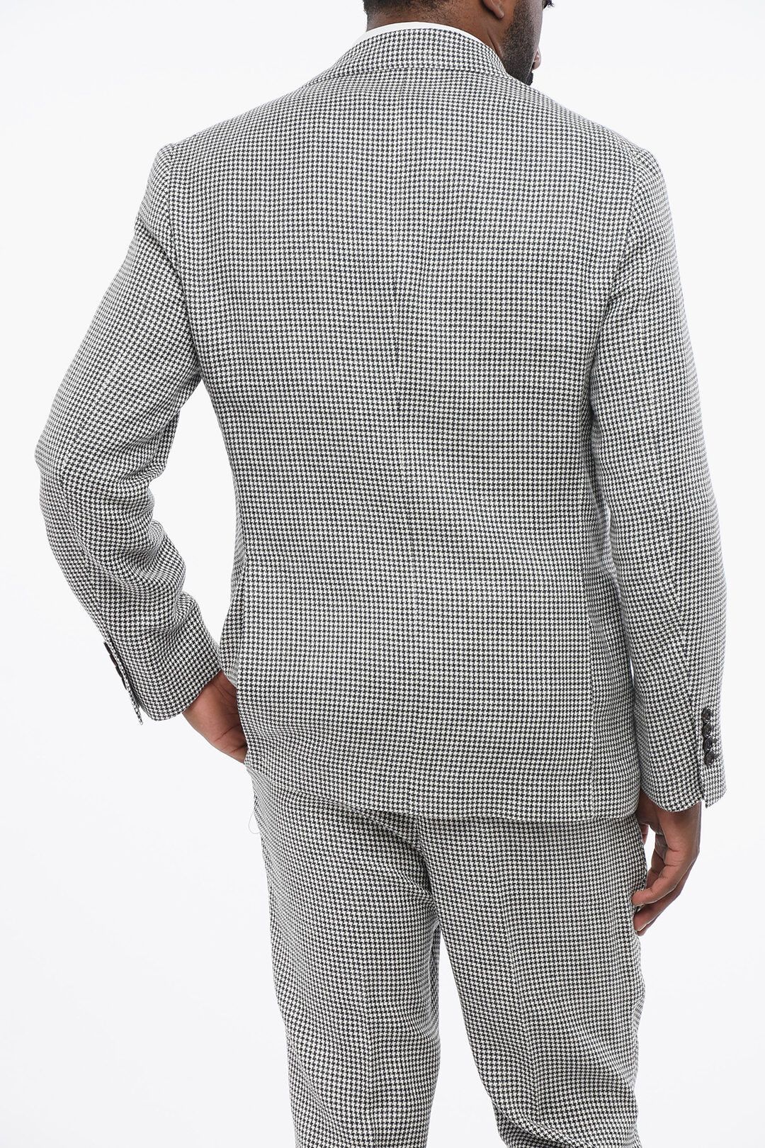 Brunello Cucinelli og1mm0725 Houndstooth Patterned Linen Blend Suit White/Black Size US XL / EU 56 / 4 - 5 Thumbnail