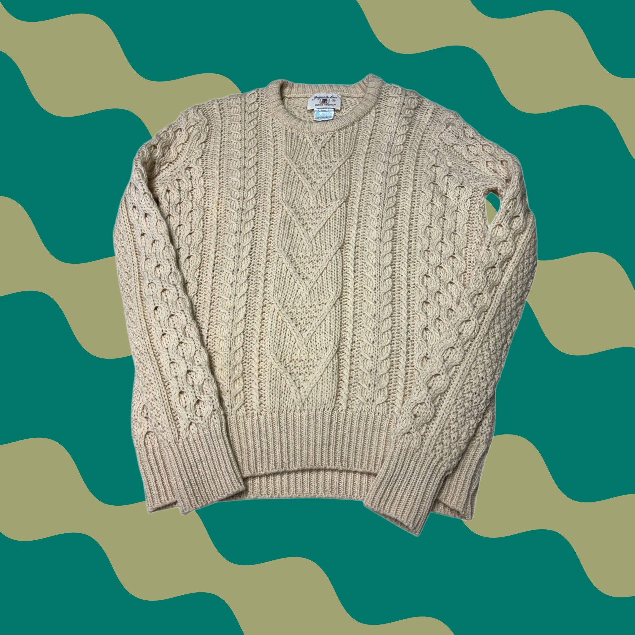 Vintage VINTAGE Jacques de Loux Bucks County Cream Cable Knit Wool Sweater Women M Ivory Crew Neck Pullover Long Sleeve Heavyweight All Seasons 80s 90s Size M / US 6-8 / IT 42-44 - 1 Thumbnail