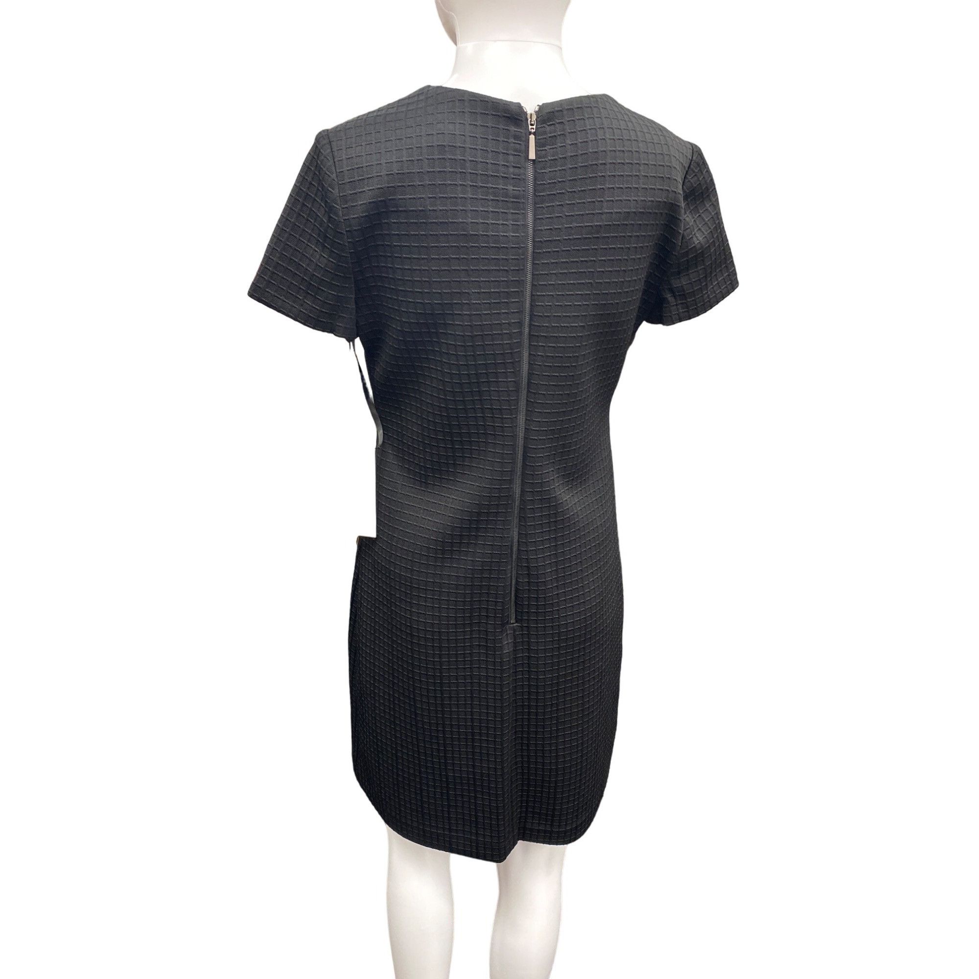 Calvin Klein Calvin Klein SKU 498 Black Textured Short Sleeve Sheath Dres Size S / US 4 / IT 40 - 3 Thumbnail